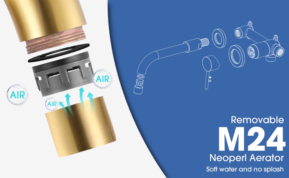 Wall Mount Faucet For Bathroom Sink Or Bathtub, Single Handle 2 Holes Brass Rough-in Valve Included, Brushed Gold_voghion.com