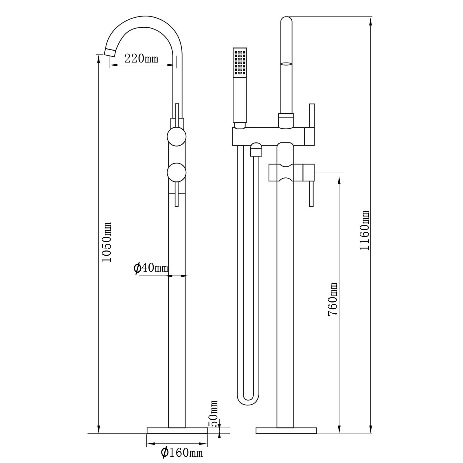 Floor Mount Bathtub Faucet Freestanding Tub Filler Brushed Gold Standing High Flow Shower Faucets With Handheld Shower Mixer Taps Swivel Spout_voghion.com