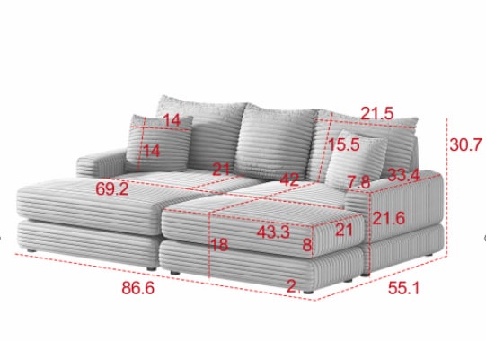 Comfy Sofa With Ottoman And 2 Toss Pillows For Living Room_voghion.com