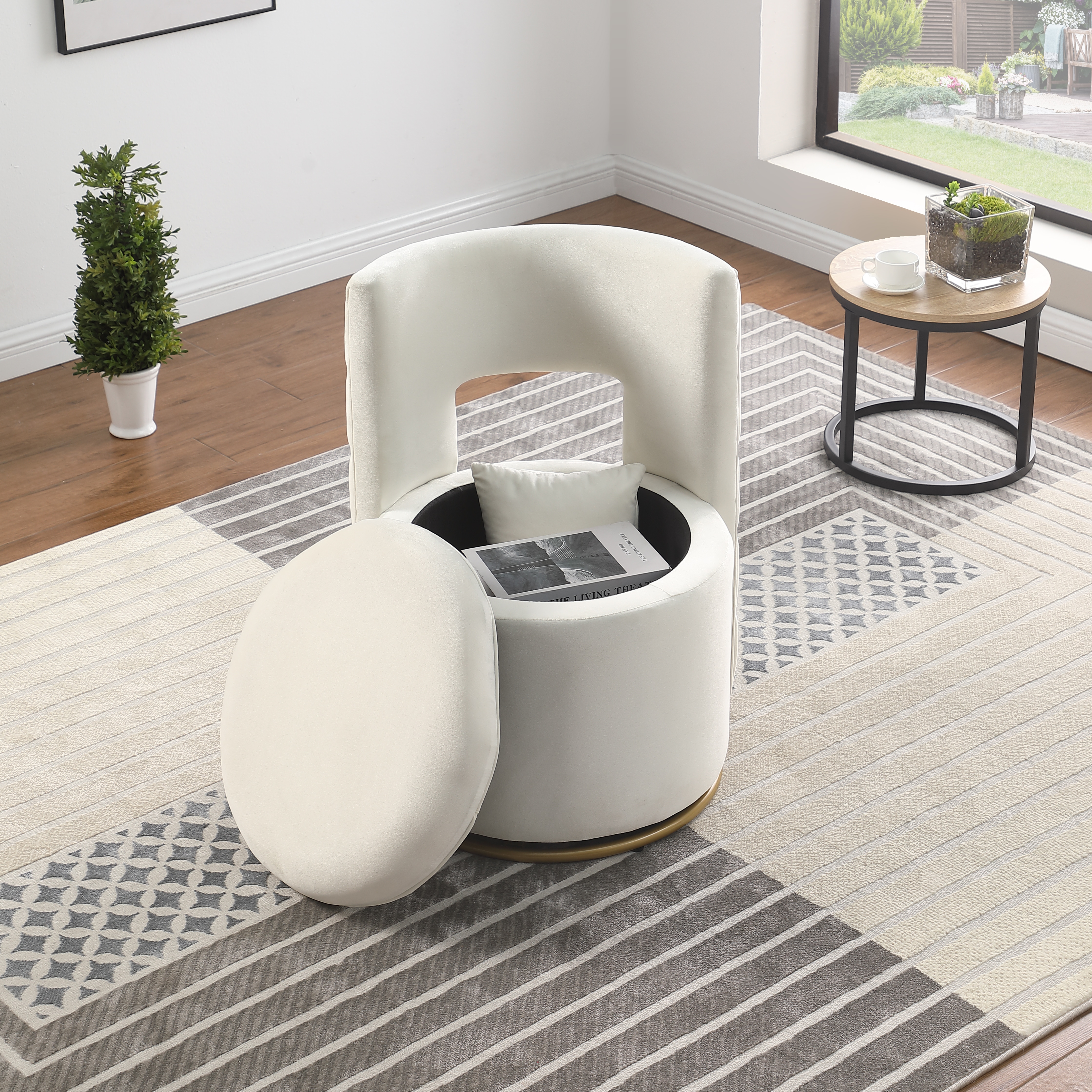360° Swivel Accent Chair with Storage Function, Velvet Curved Chair with Gold Metal Base for Living Room, Nursery, Bedroom 360° Swivel Accent Chair with Storage Function, Velvet Curved Chair with Gold Metal Base for Living Room, Nursery, Bedroom