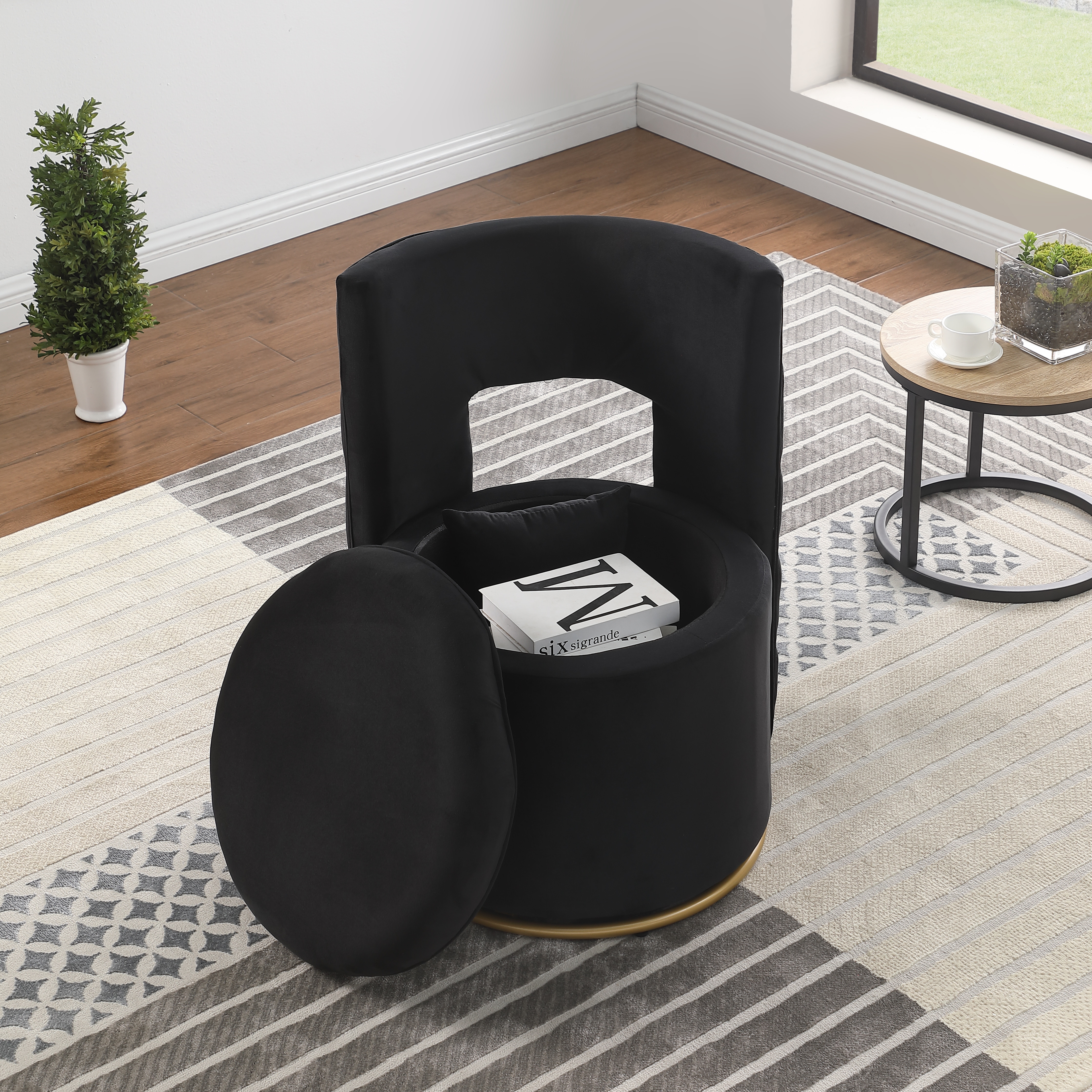360° Swivel Accent Chair with Storage Function, Velvet Curved Chair with Gold Metal Base for Living Room, Nursery, Bedroom 360° Swivel Accent Chair with Storage Function, Velvet Curved Chair with Gold Metal Base for Living Room, Nursery, Bedroom