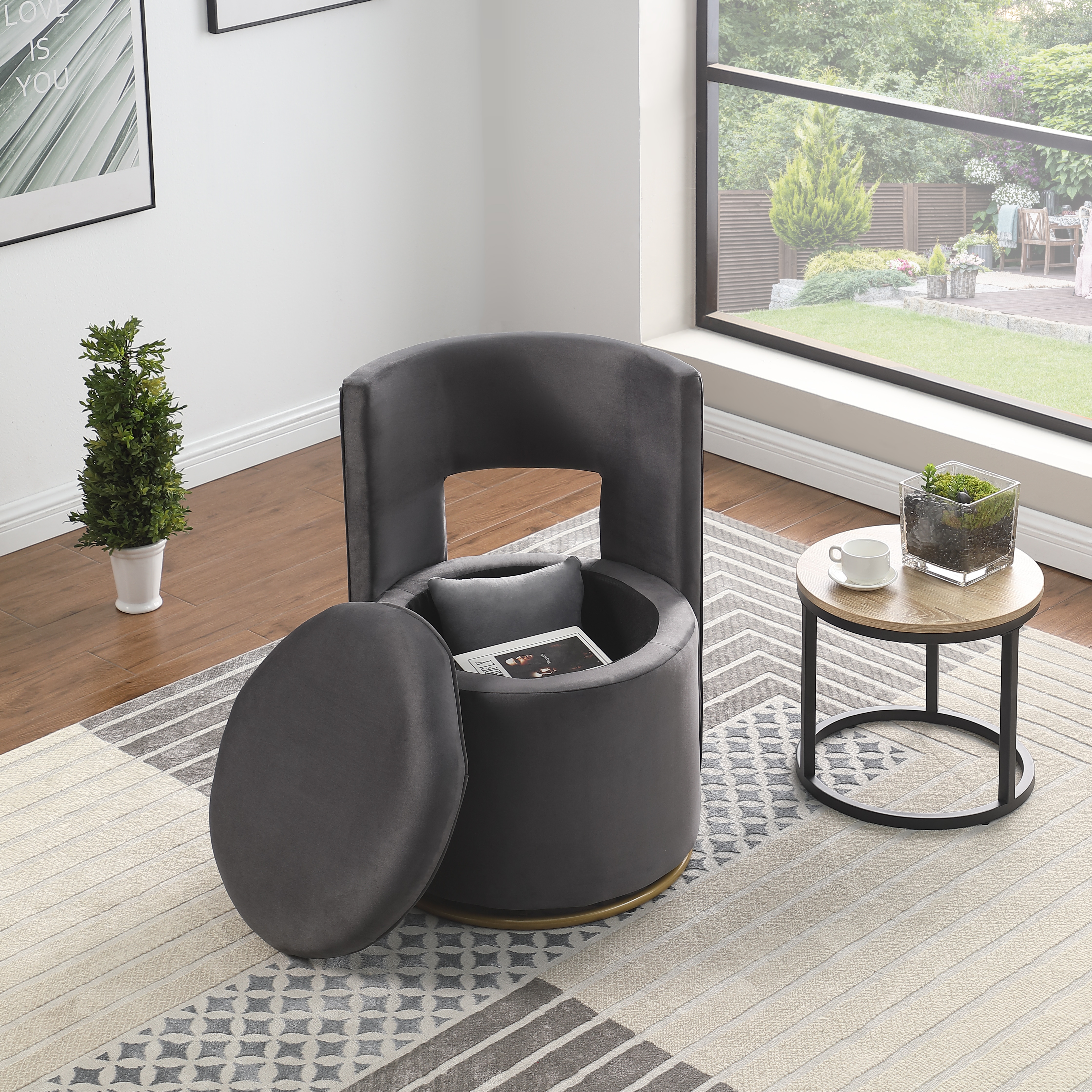 360° Swivel Accent Chair with Storage Function, Velvet Curved Chair with Gold Metal Base for Living Room, Nursery, Bedroom 360° Swivel Accent Chair with Storage Function, Velvet Curved Chair with Gold Metal Base for Living Room, Nursery, Bedroom