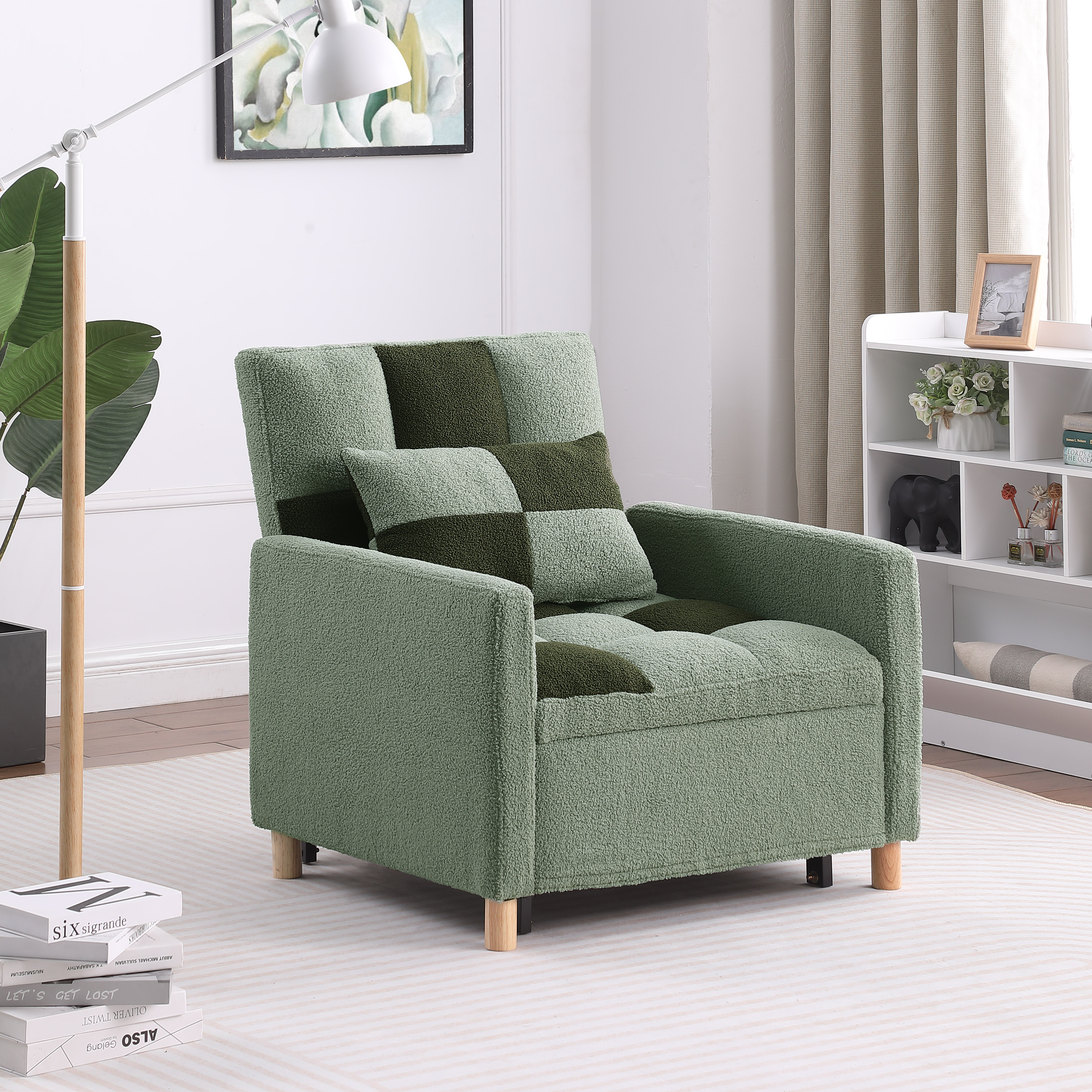 Convertible Sleeper Sofa Chair Bed, Adjustable Chair with Pillow, Multi-Functional Sleeper Chair with Soft Fabric for Living Room, Dorm, Apartment, Bedroom or Office