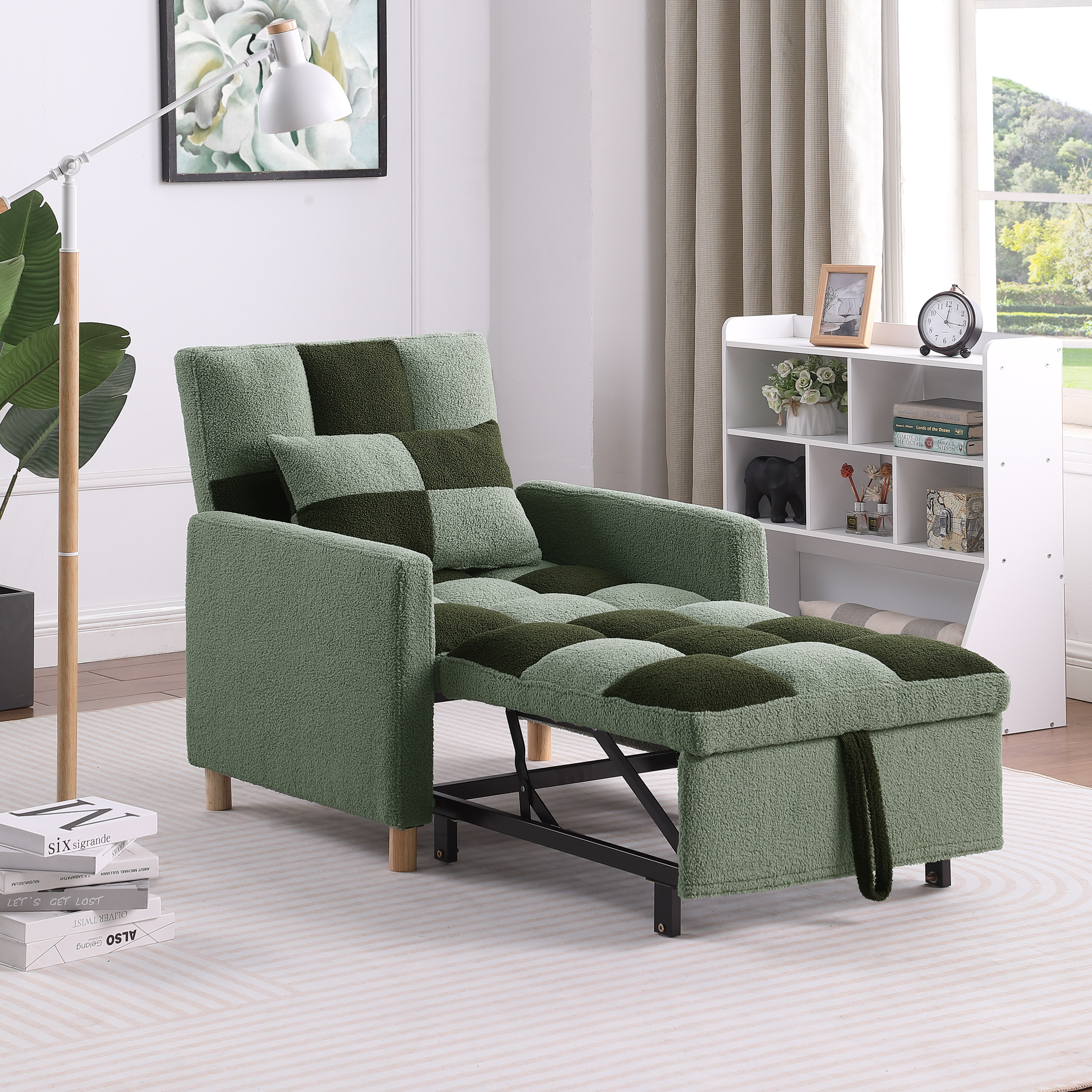 Convertible Sleeper Sofa Chair Bed, Adjustable Chair with Pillow, Multi-Functional Sleeper Chair with Soft Fabric for Living Room, Dorm, Apartment, Bedroom or Office