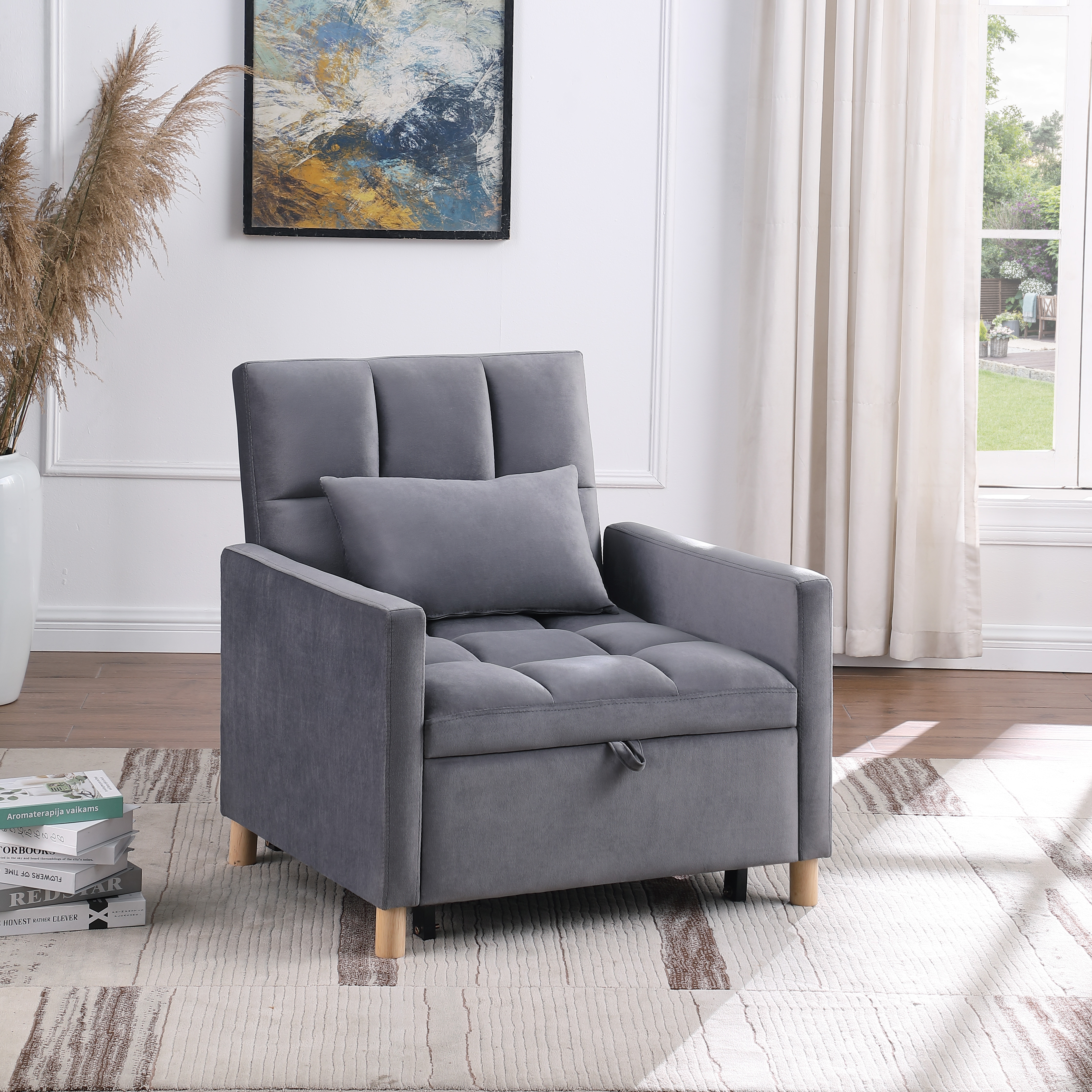Convertible Sleeper Sofa Chair Bed, Adjustable Chair with Pillow, Multi-Functional Sleeper Chair with Soft Fabric for Living Room, Dorm, Apartment, Bedroom or Office Convertible Sleeper Sofa Chair Bed, Adjustable Chair with Pillow, Multi-Functional Sleeper Chair with Soft Fabric for Living Room, Dorm, Apartment, Bedroom or Office