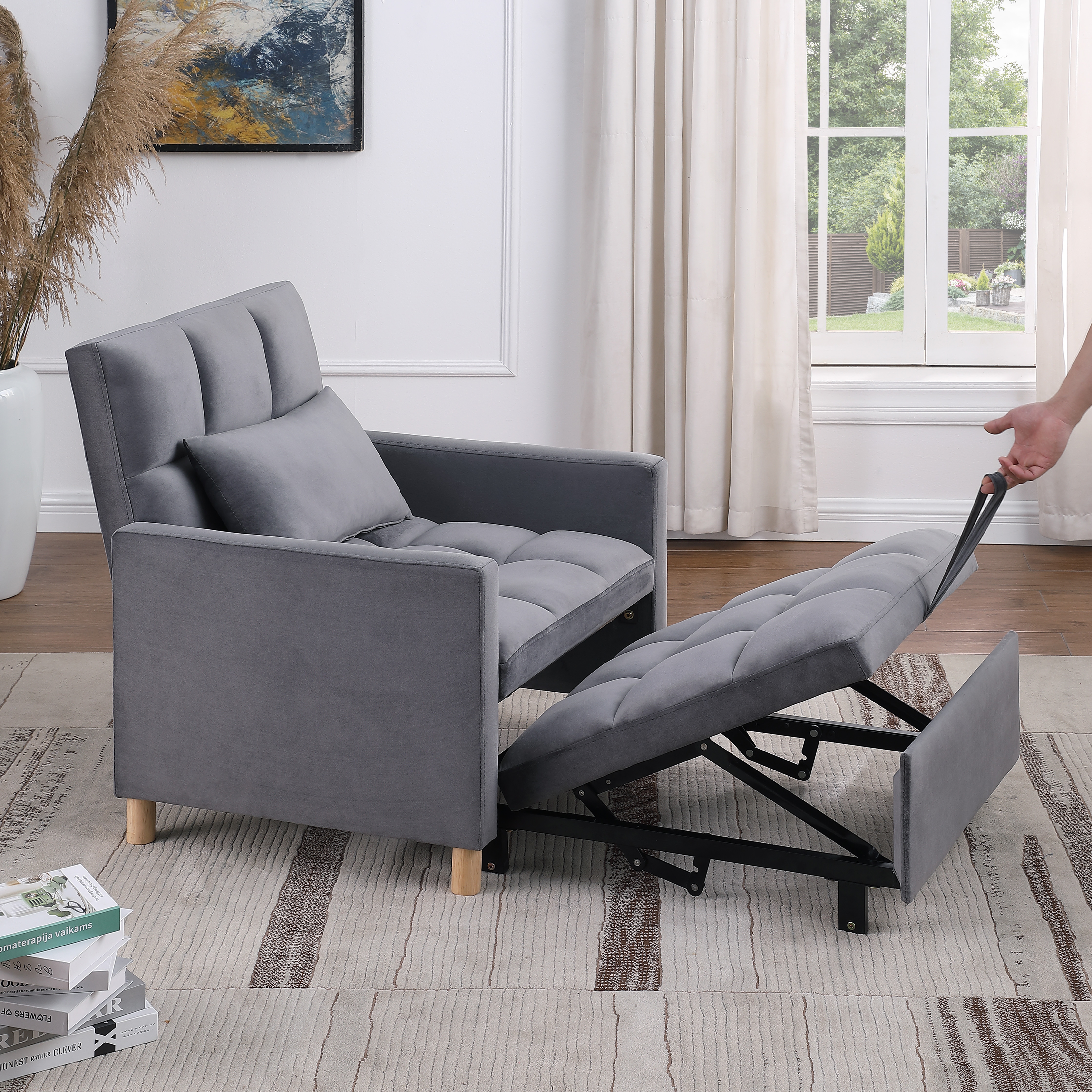 Convertible Sleeper Sofa Chair Bed, Adjustable Chair with Pillow, Multi-Functional Sleeper Chair with Soft Fabric for Living Room, Dorm, Apartment, Bedroom or Office Convertible Sleeper Sofa Chair Bed, Adjustable Chair with Pillow, Multi-Functional Sleeper Chair with Soft Fabric for Living Room, Dorm, Apartment, Bedroom or Office