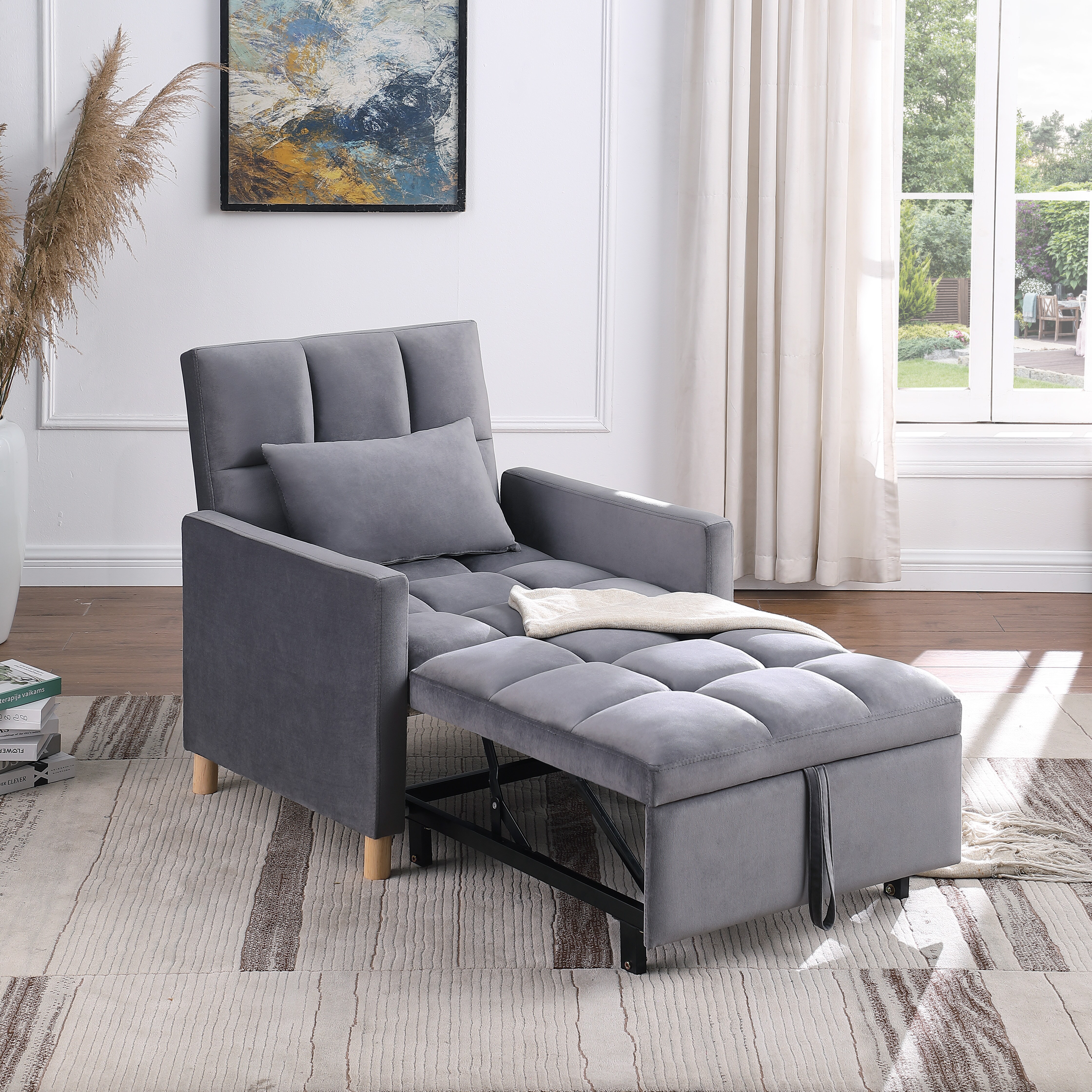 Convertible Sleeper Sofa Chair Bed, Adjustable Chair with Pillow, Multi-Functional Sleeper Chair with Soft Fabric for Living Room, Dorm, Apartment, Bedroom or Office Convertible Sleeper Sofa Chair Bed, Adjustable Chair with Pillow, Multi-Functional Sleeper Chair with Soft Fabric for Living Room, Dorm, Apartment, Bedroom or Office