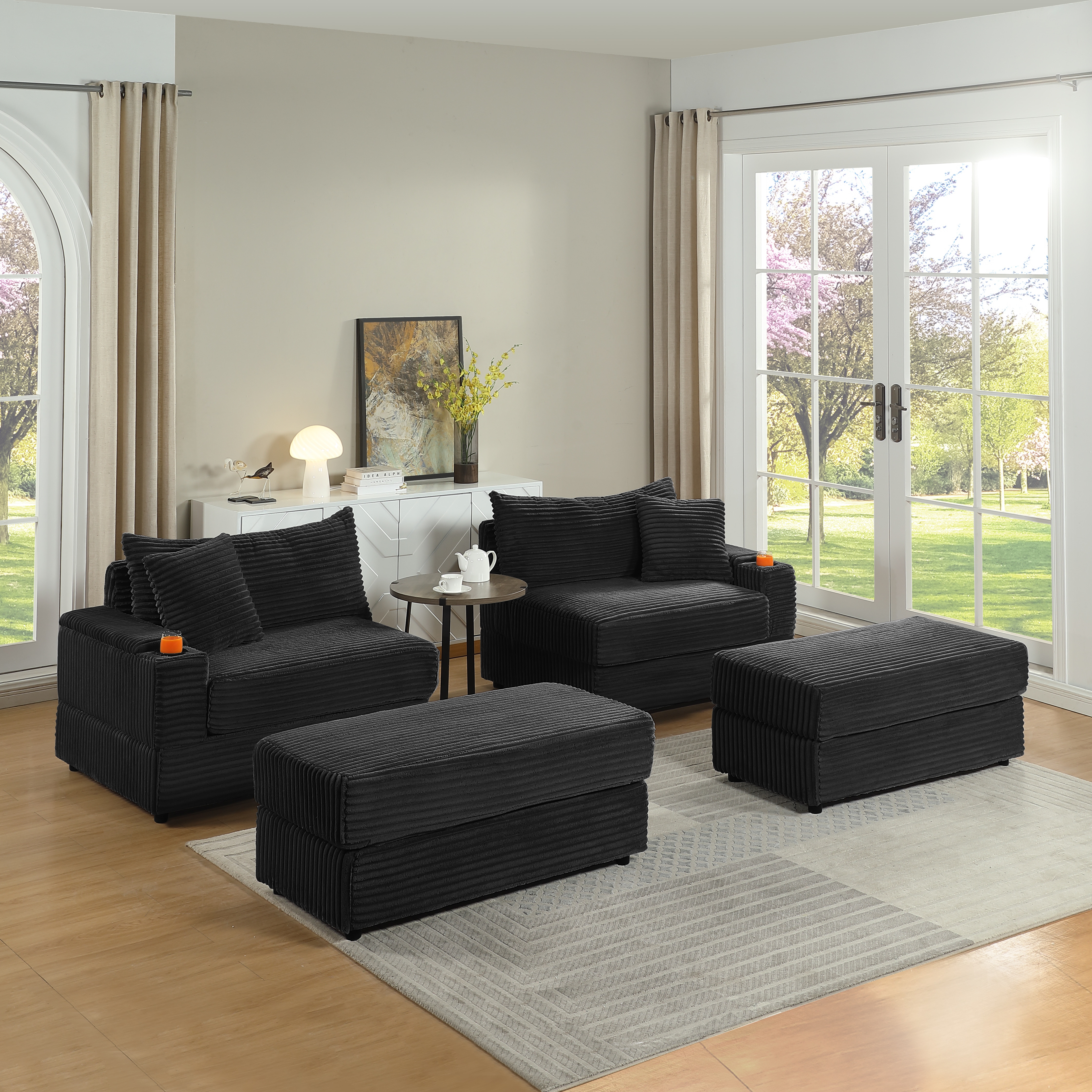 Comfy Sofa With Ottoman And 2 Toss Pillows For Living Room_voghion.com