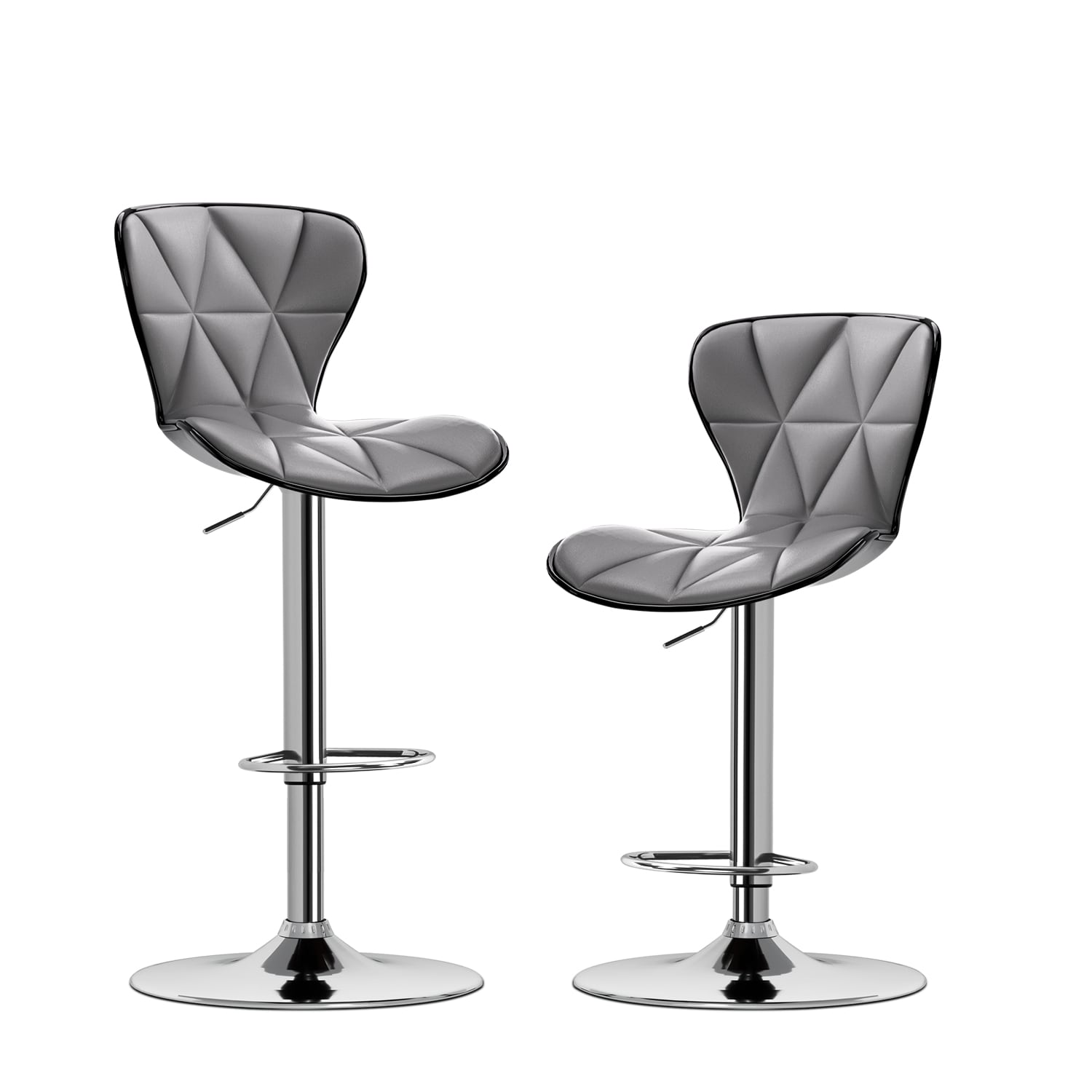 Bar Stools Set of 2, Swivel Adjustable Counter Height Barstools with Back and PU Leather-Gray Bar Stools Set of 2, Swivel Adjustable Counter Height Barstools with Back and PU Leather-Gray