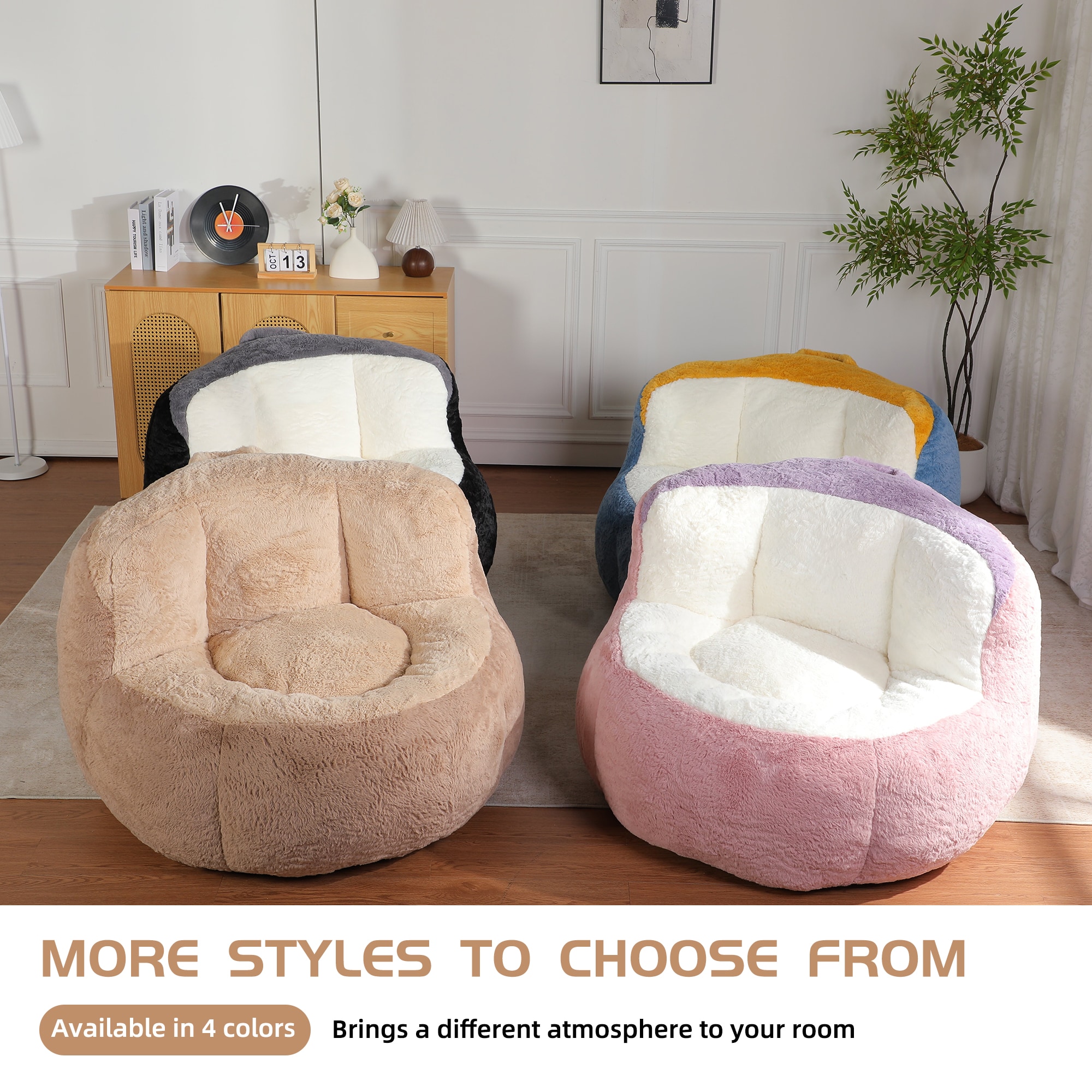 Oversized Bean Bag Chairs,Multicolor Fur Couch Filled With Shredded Sponge,Large Lounger Sofa For Living Room,No Assembly Required ,Brown+Camel_maomaolike.com