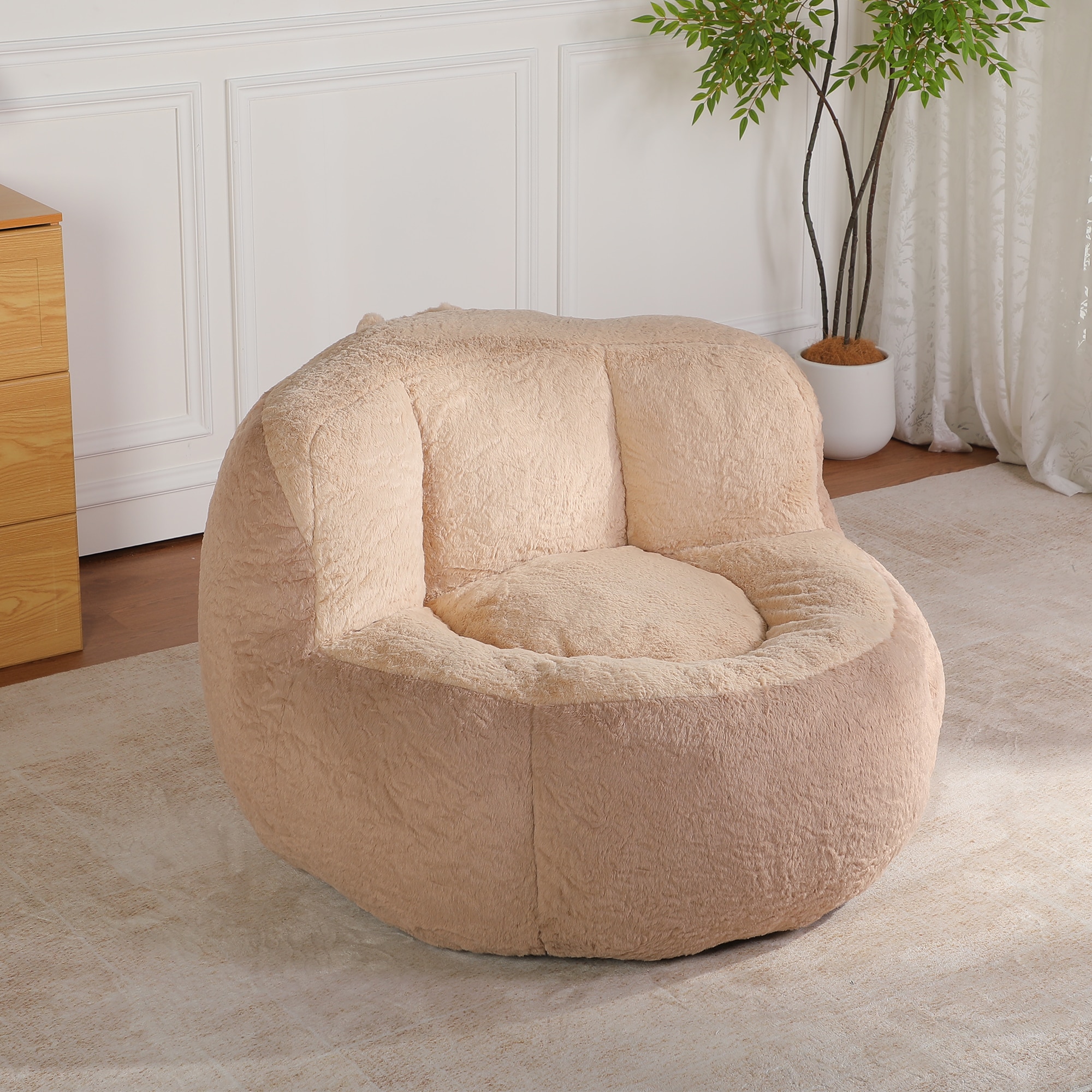 Oversized Bean Bag Chairs,Multicolor Fur Couch Filled With Shredded Sponge,Large Lounger Sofa For Living Room,No Assembly Required ,Brown+Camel_maomaolike.com
