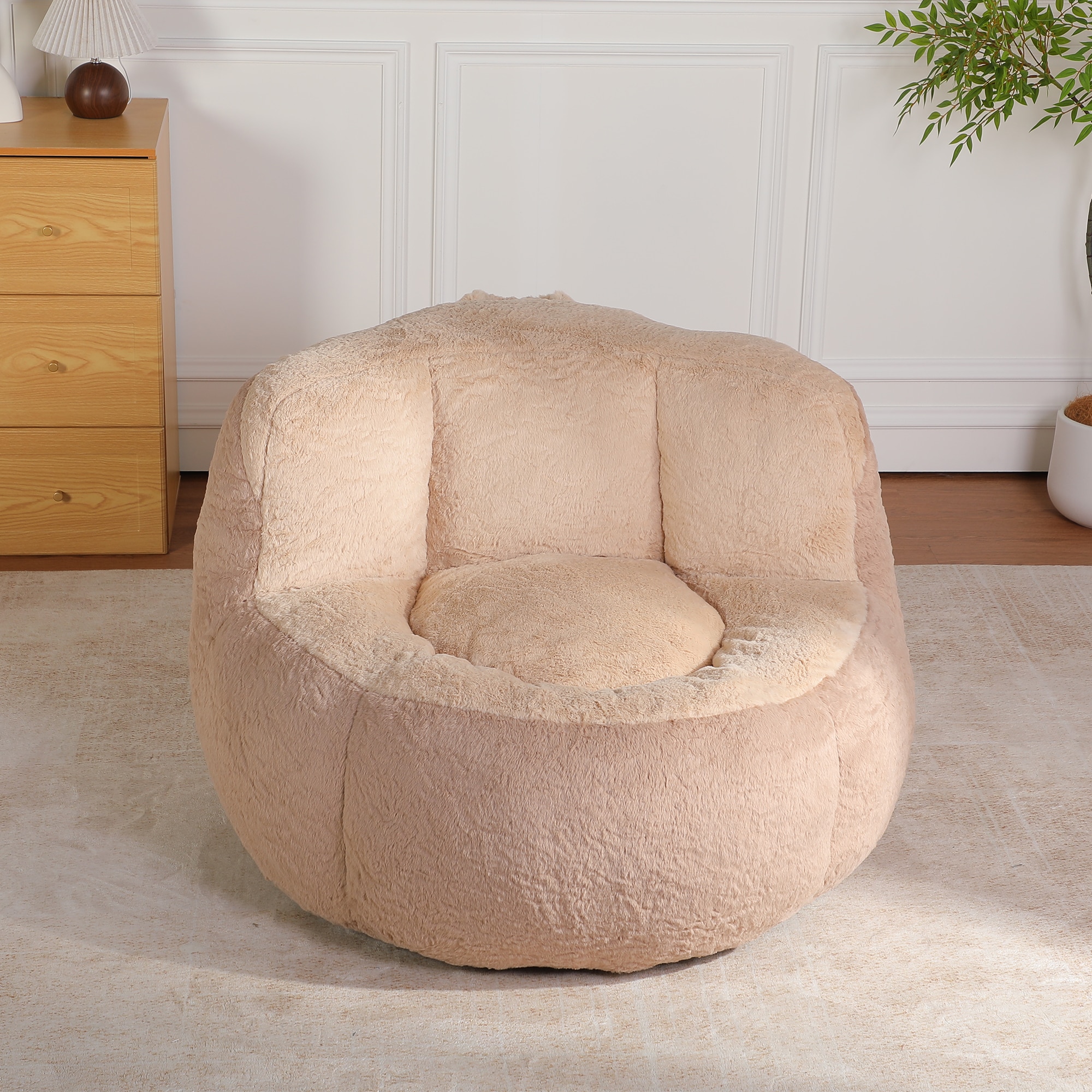 Oversized Bean Bag Chairs,Multicolor Fur Couch Filled With Shredded Sponge,Large Lounger Sofa For Living Room,No Assembly Required ,Brown+Camel_maomaolike.com