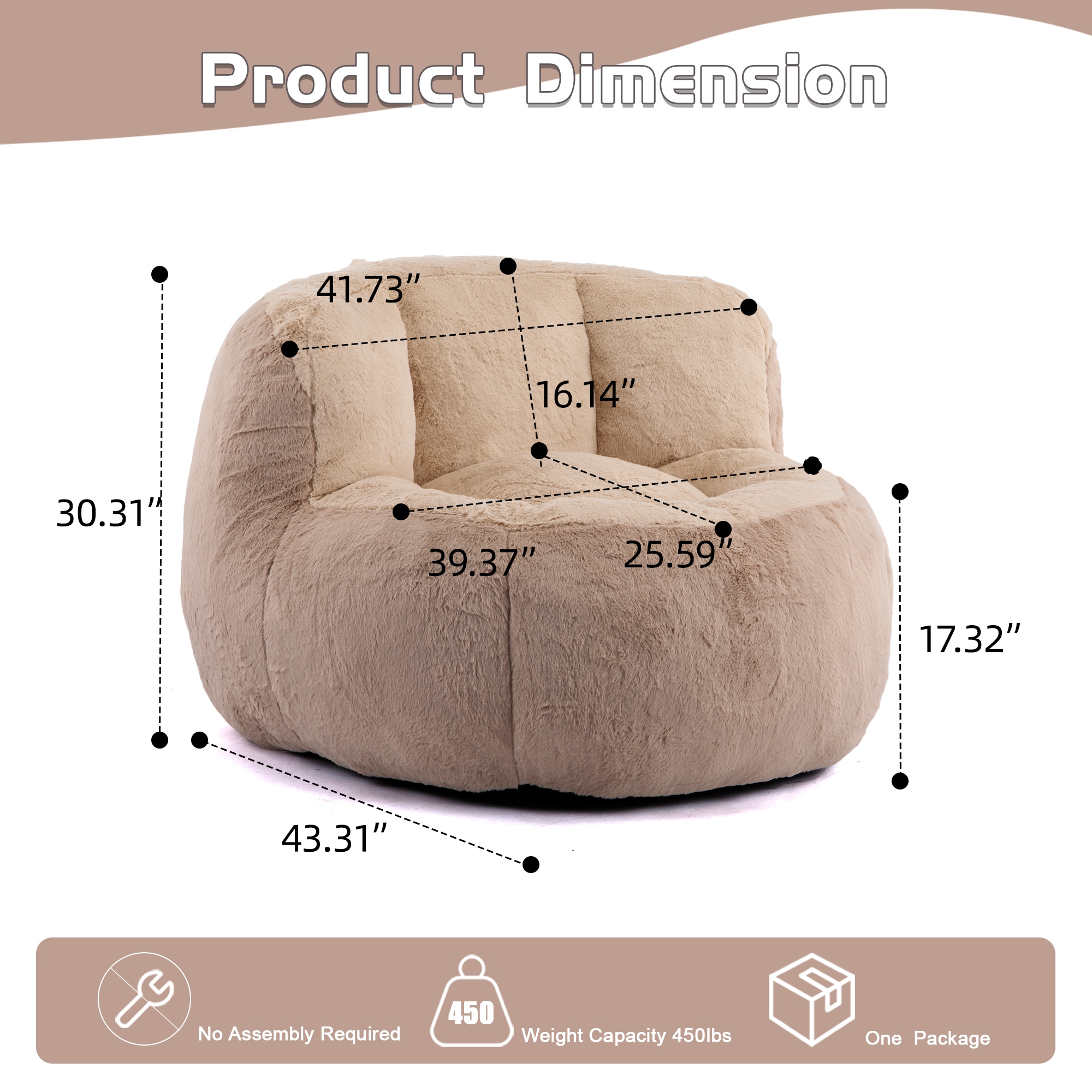 Oversized Bean Bag Chairs,Multicolor Fur Couch Filled With Shredded Sponge,Large Lounger Sofa For Living Room,No Assembly Required ,Brown+Camel_maomaolike.com