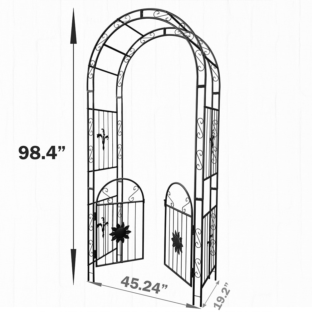 Metal Garden Arch With Doors Garden Arbor Trellis Climbing Plants Support Arch Outdoor Arch Wedding Arch Party Events Archway Black_voghion.com