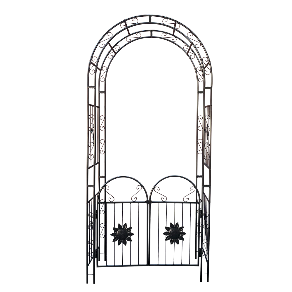 Metal Garden Arch With Doors Garden Arbor Trellis Climbing Plants Support Arch Outdoor Arch Wedding Arch Party Events Archway Black_voghion.com