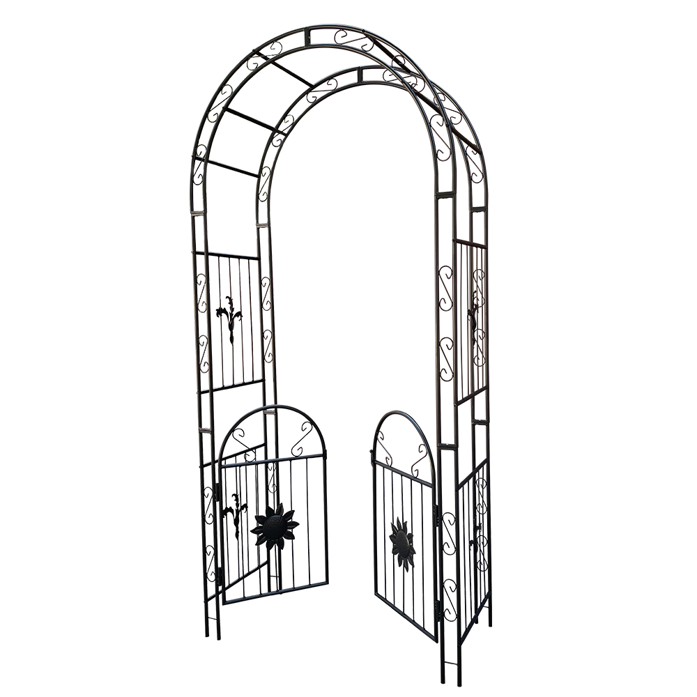 Metal Garden Arch With Doors Garden Arbor Trellis Climbing Plants Support Arch Outdoor Arch Wedding Arch Party Events Archway Black_voghion.com
