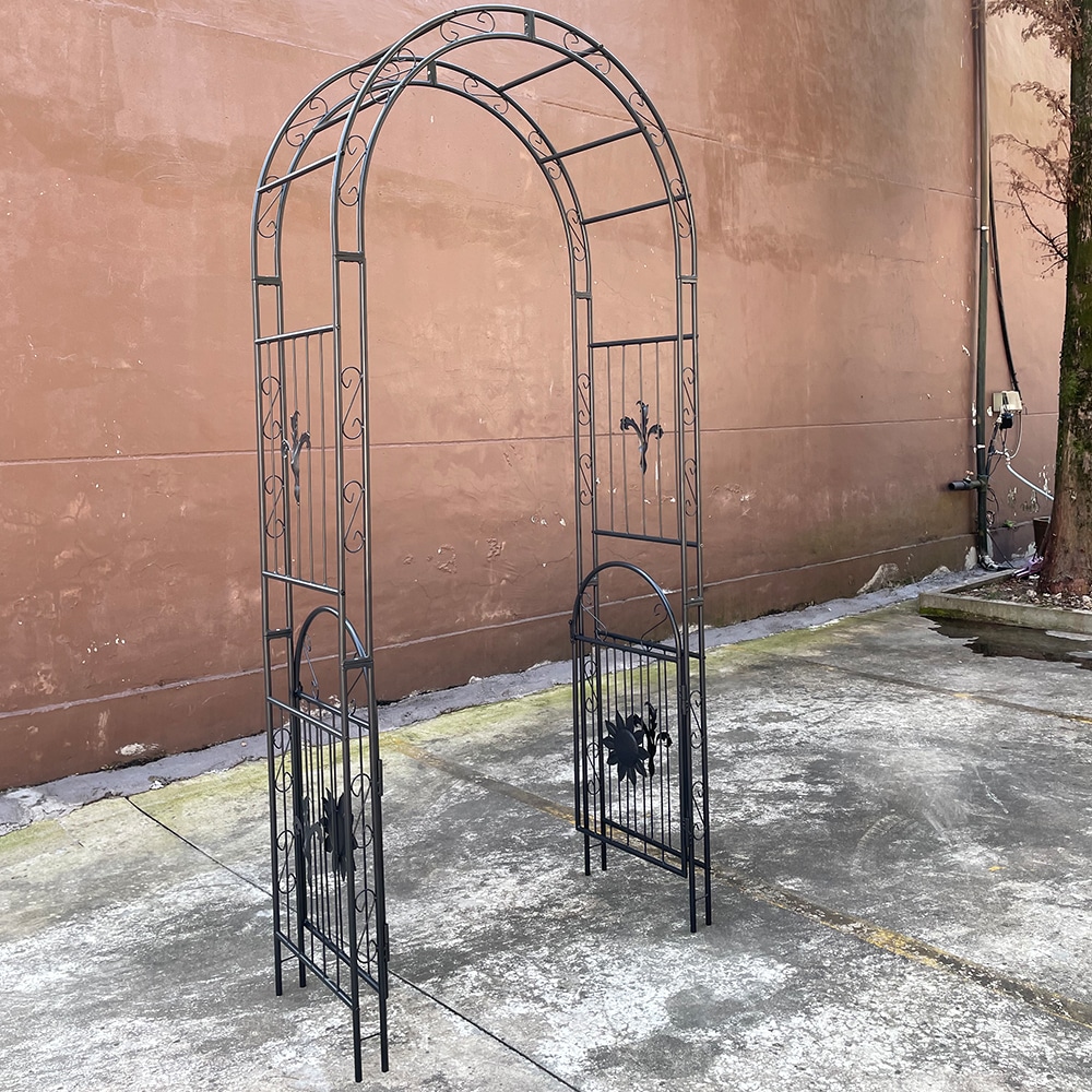 Metal Garden Arch With Doors Garden Arbor Trellis Climbing Plants Support Arch Outdoor Arch Wedding Arch Party Events Archway Black_voghion.com