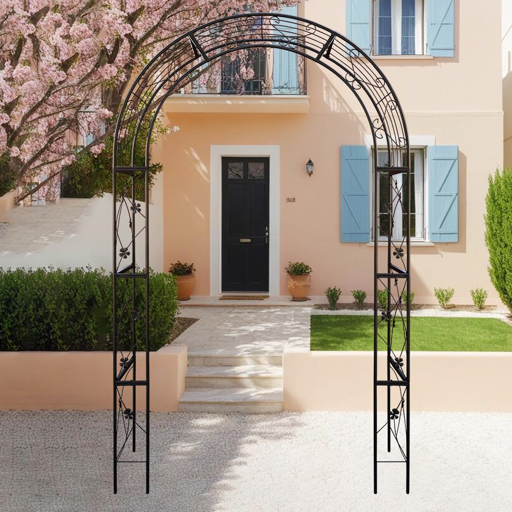 Metal Garden Arch With Doors Garden Arbor Trellis Climbing Plants Support Arch Outdoor Arch Wedding Arch Party Events Archway Black_voghion.com