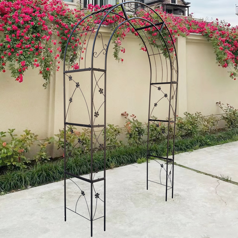 Metal Garden Arch With Doors Garden Arbor Trellis Climbing Plants Support Arch Outdoor Arch Wedding Arch Party Events Archway Black_voghion.com