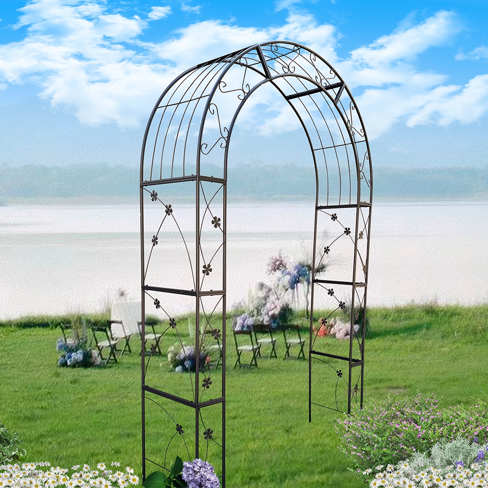 Metal Garden Arch With Doors Garden Arbor Trellis Climbing Plants Support Arch Outdoor Arch Wedding Arch Party Events Archway Black_voghion.com