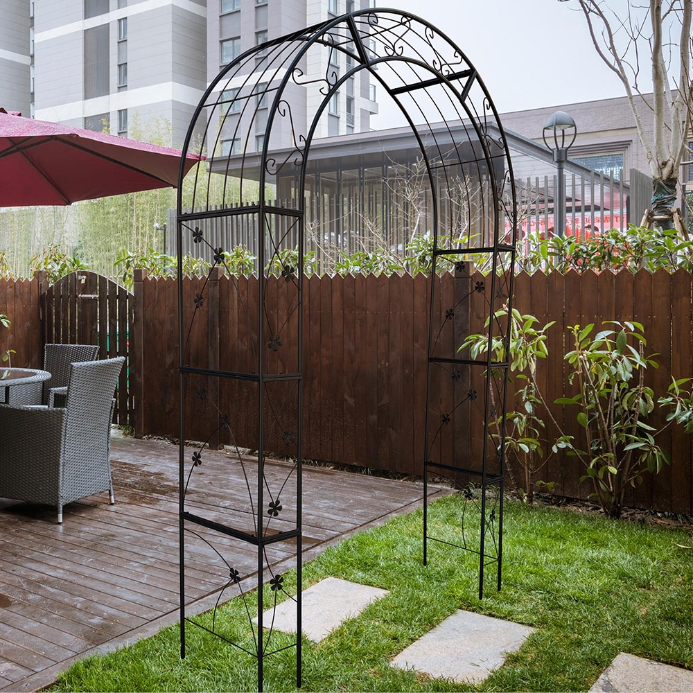 Metal Garden Arch With Doors Garden Arbor Trellis Climbing Plants Support Arch Outdoor Arch Wedding Arch Party Events Archway Black_voghion.com