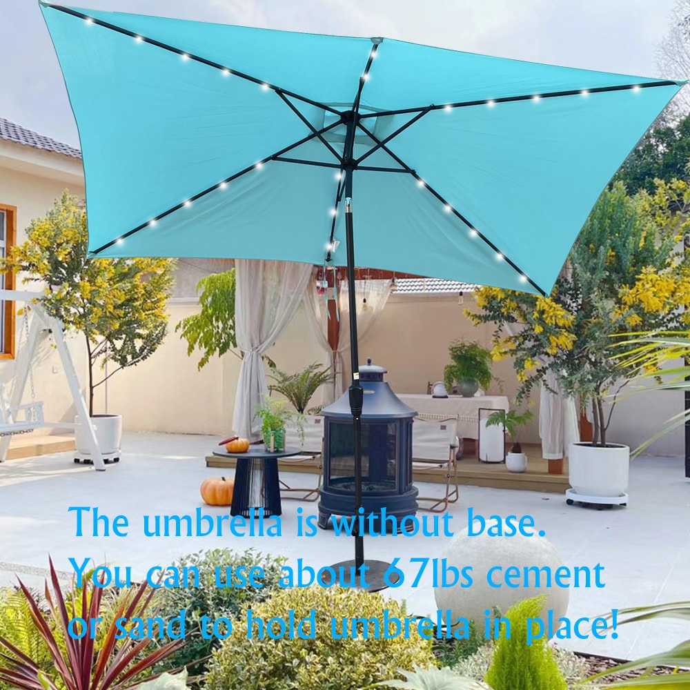 10 X 6.5Ft Rectangular Patio Solar LED Lighted Outdoor Market Umbrellas With Crank And Push Button Tilt For Garden Shade Swimming Pool_voghion.com