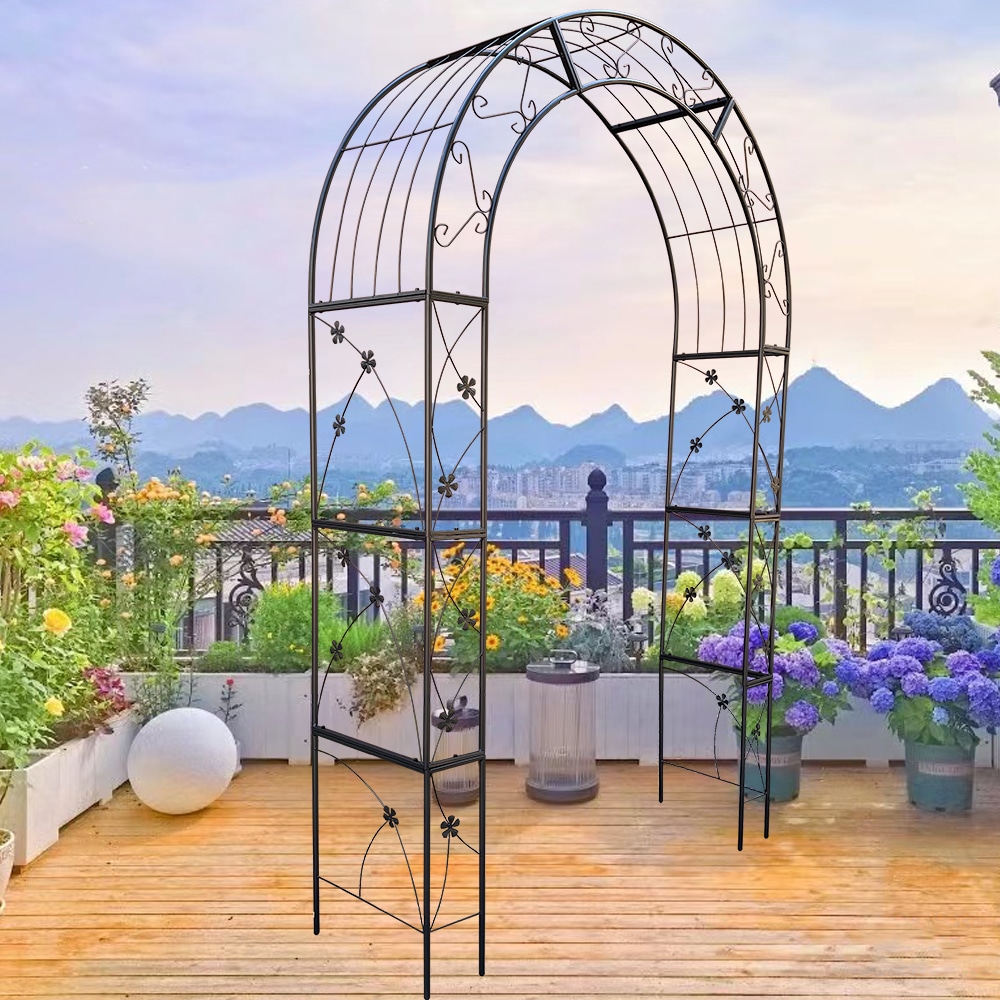 Metal Garden Arch With Doors Garden Arbor Trellis Climbing Plants Support Arch Outdoor Arch Wedding Arch Party Events Archway Black_voghion.com