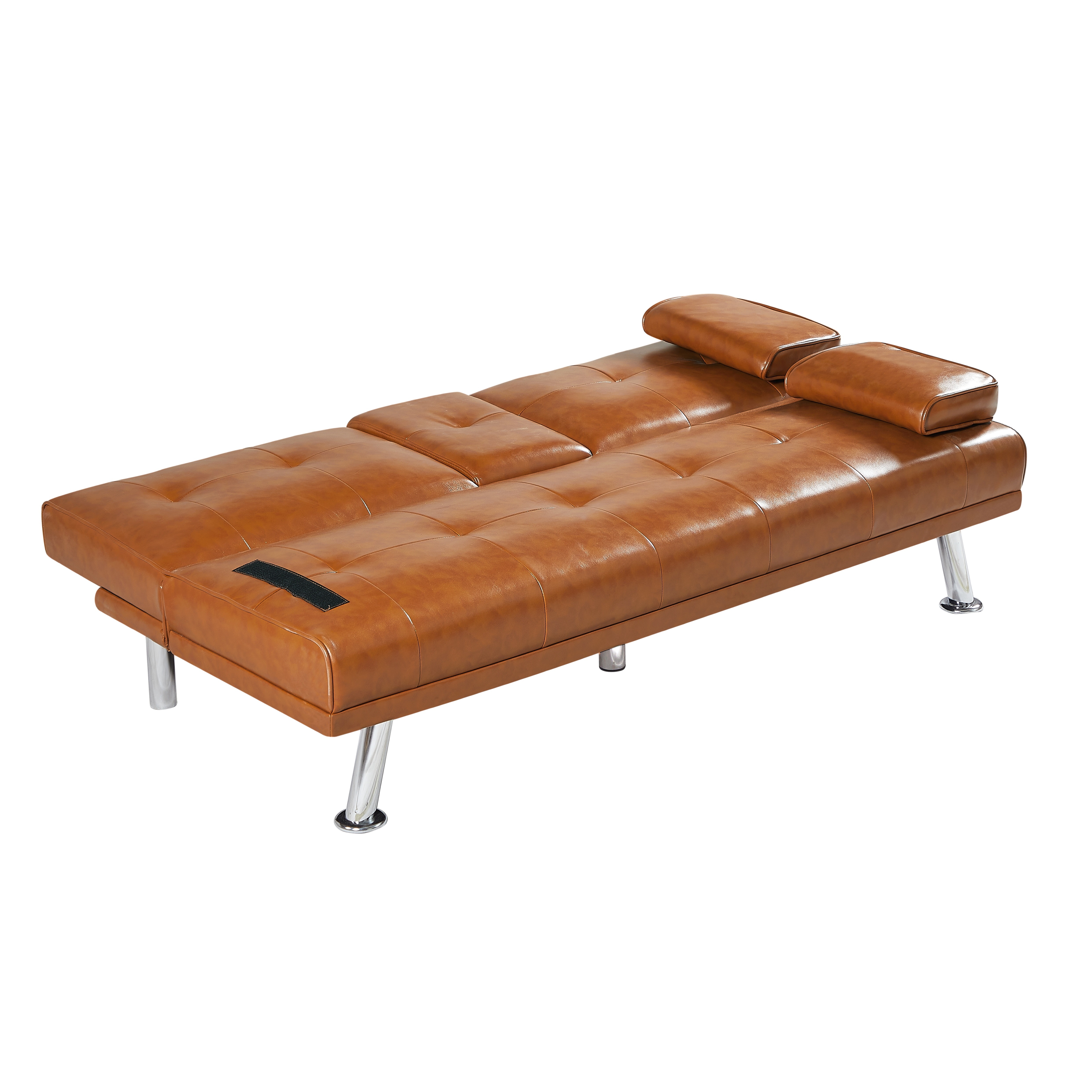 Bright brown PU 66inch Sleeper Sofa,2-seat Sofa With Cup Holder, Folding Sofa Bed, Accompany Two Head Pillows, Bright brown PU 66inch Sleeper Sofa,2-seat Sofa With Cup Holder, Folding Sofa Bed, Accompany Two Head Pillows,