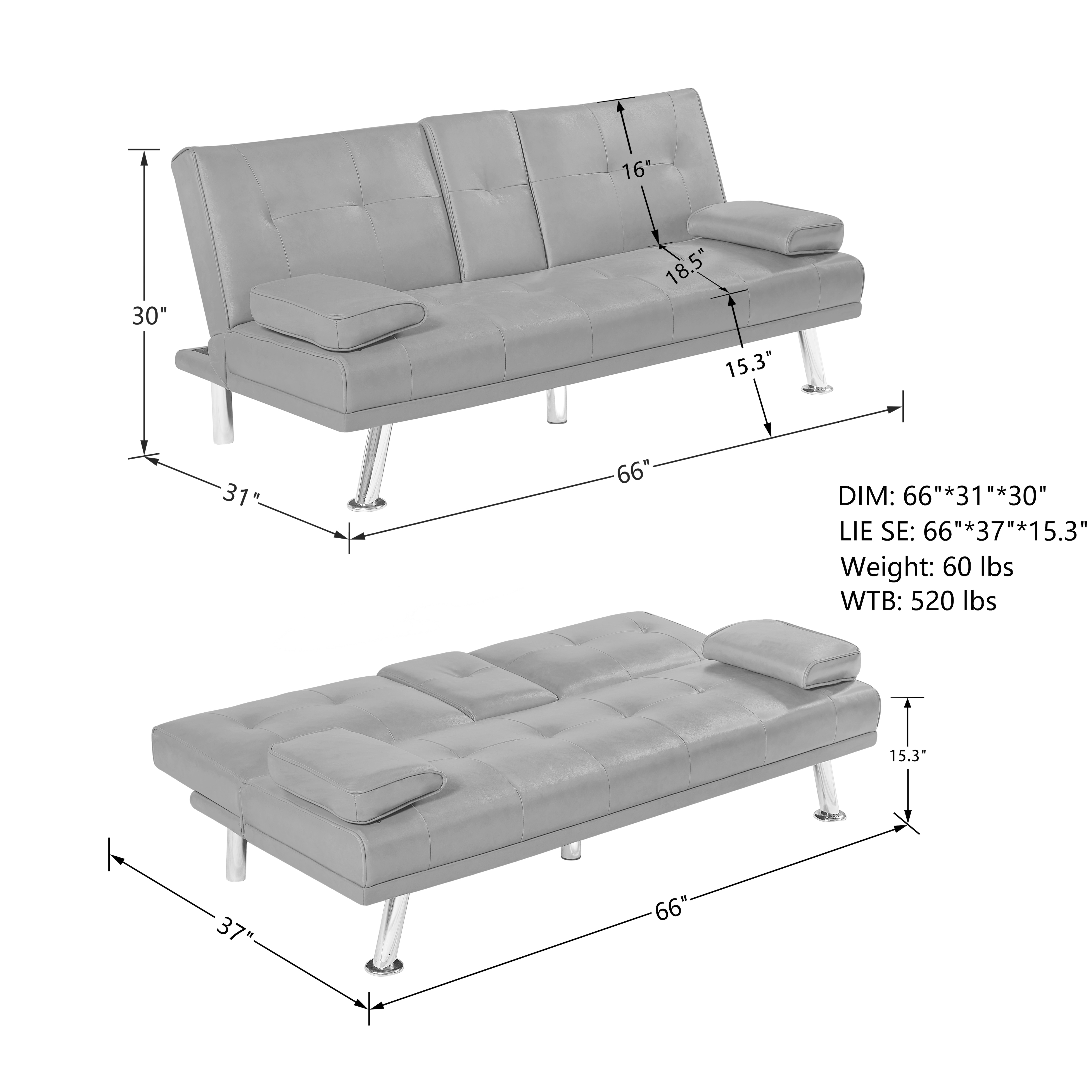 Coffee Micro-suede Technology Cloth 66inch Sleeper Sofa,2-seat Sofa With Cup Holder, Folding Sofa Bed, Accompany Two Head Pillows, Coffee Micro-suede Technology Cloth 66inch Sleeper Sofa,2-seat Sofa With Cup Holder, Folding Sofa Bed, Accompany Two Head Pillows,