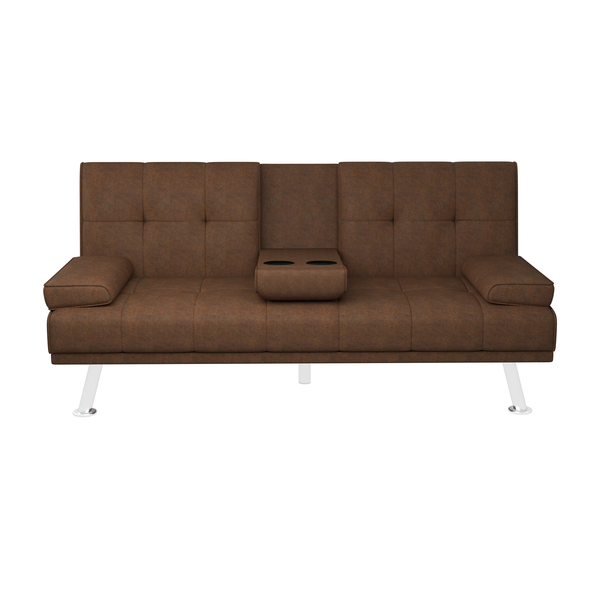 Coffee Micro-suede Technology Cloth 66inch Sleeper Sofa,2-seat Sofa With Cup Holder, Folding Sofa Bed, Accompany Two Head Pillows, Coffee Micro-suede Technology Cloth 66inch Sleeper Sofa,2-seat Sofa With Cup Holder, Folding Sofa Bed, Accompany Two Head Pillows,