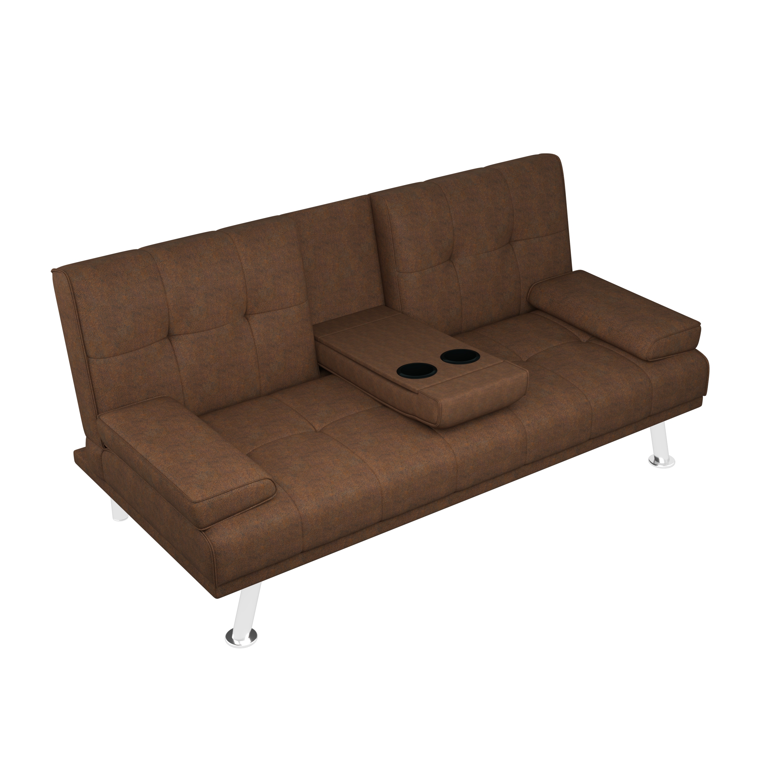 Coffee Micro-suede Technology Cloth 66inch Sleeper Sofa,2-seat Sofa With Cup Holder, Folding Sofa Bed, Accompany Two Head Pillows, Coffee Micro-suede Technology Cloth 66inch Sleeper Sofa,2-seat Sofa With Cup Holder, Folding Sofa Bed, Accompany Two Head Pillows,