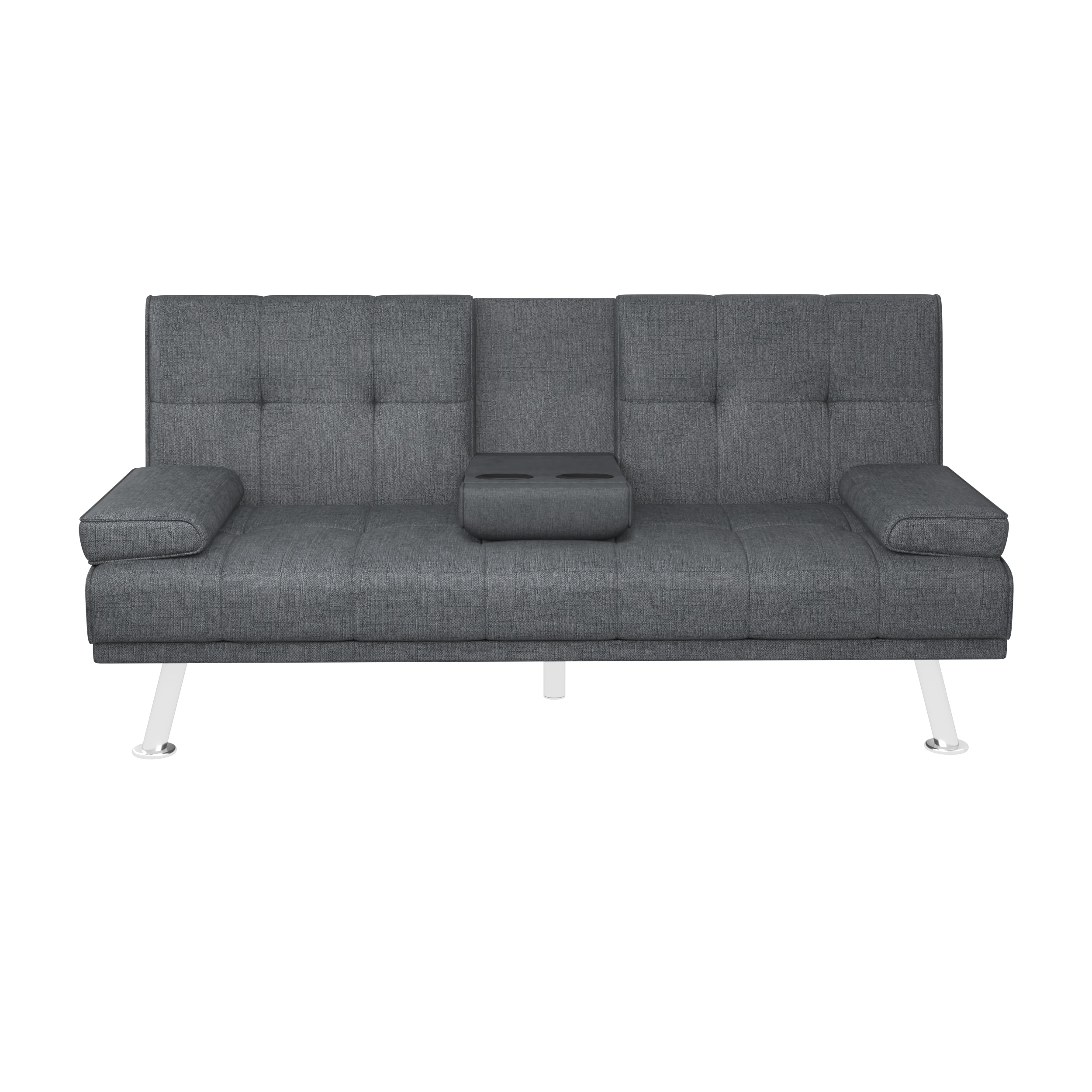 Charcoal Grey Two-tone Linen 66inch Sleeper Sofa,2-seat Sofa With Cup Holder, Folding Sofa Bed, Accompany Two Head Pillows, Charcoal Grey Two-tone Linen 66inch Sleeper Sofa,2-seat Sofa With Cup Holder, Folding Sofa Bed, Accompany Two Head Pillows,
