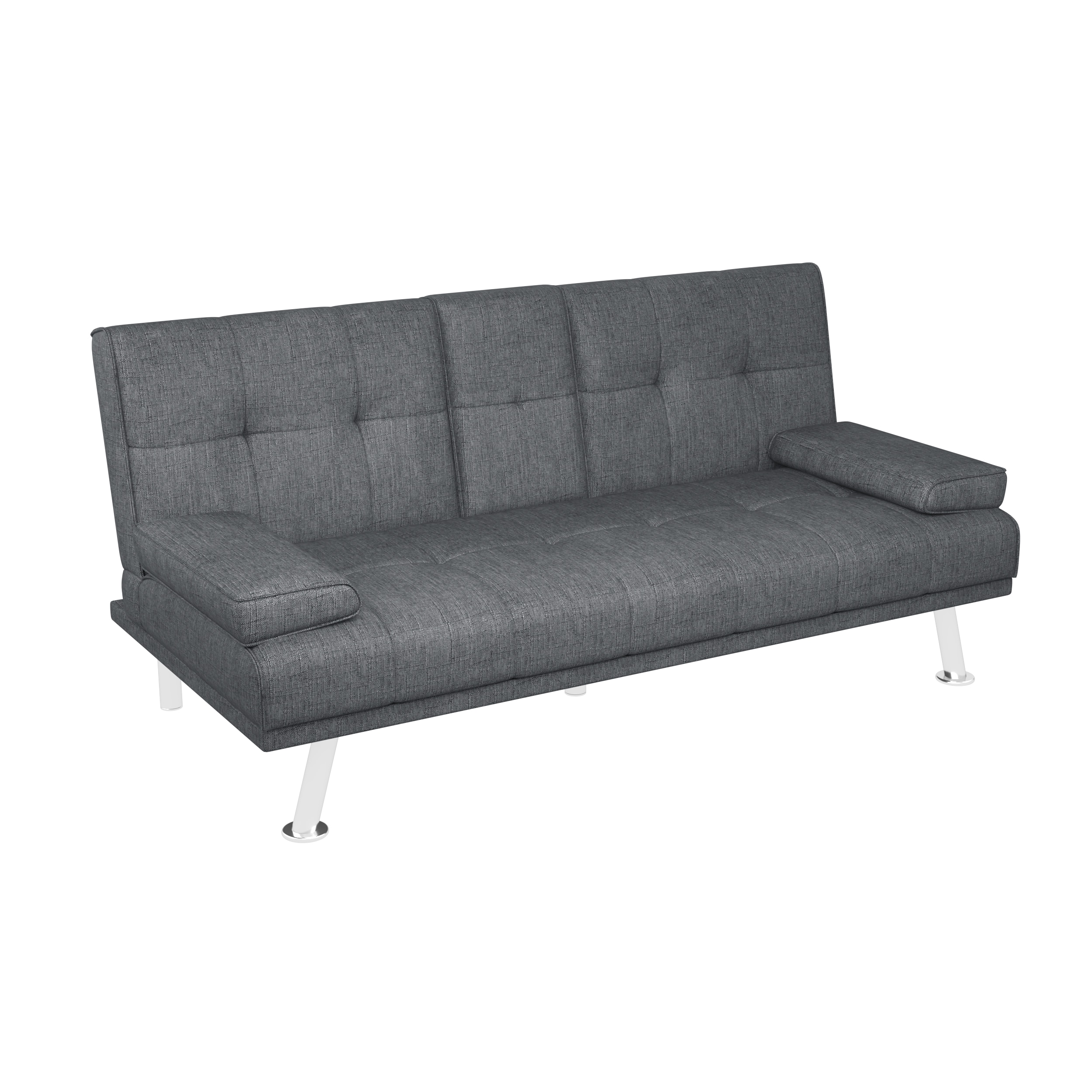 Charcoal Grey Two-tone Linen 66inch Sleeper Sofa,2-seat Sofa With Cup Holder, Folding Sofa Bed, Accompany Two Head Pillows, Charcoal Grey Two-tone Linen 66inch Sleeper Sofa,2-seat Sofa With Cup Holder, Folding Sofa Bed, Accompany Two Head Pillows,