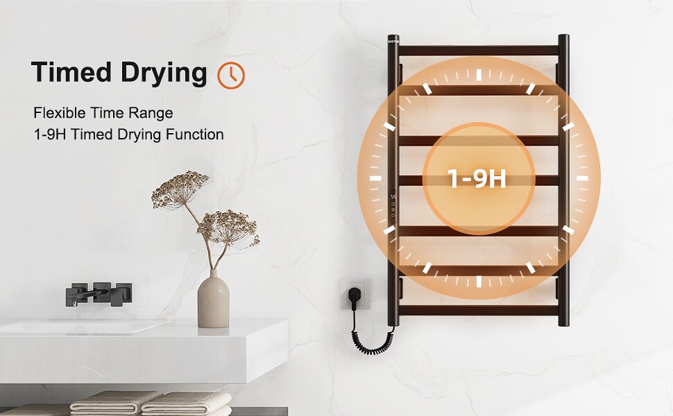 SIOYIE Towel Warmer Bathroom Wall Mounted 7 Bars Electric Towel Drying, 150W 800 × 500 MM Heated Towel Rack With Intelligent Touch Screen Timer And Temperature Control_voghion.com