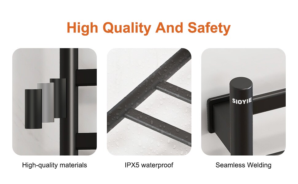 SIOYIE Towel Warmer Bathroom Wall Mounted 7 Bars Electric Towel Drying, 150W 800 × 500 MM Heated Towel Rack With Intelligent Touch Screen Timer And Temperature Control_voghion.com