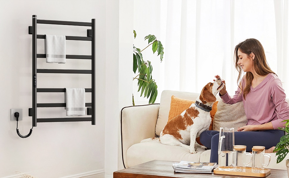 SIOYIE Towel Warmer Bathroom Wall Mounted 7 Bars Electric Towel Drying, 150W 800 × 500 MM Heated Towel Rack With Intelligent Touch Screen Timer And Temperature Control_voghion.com