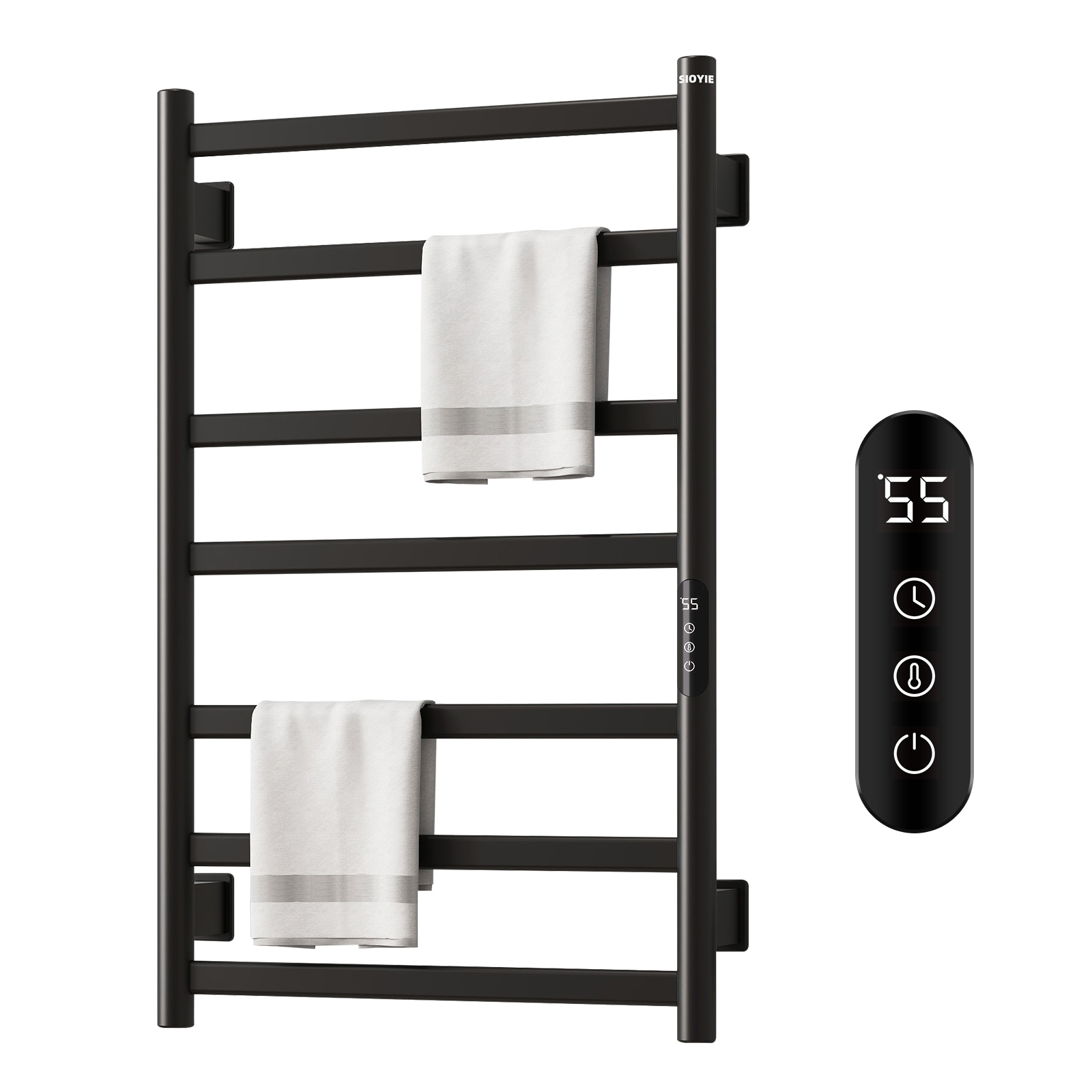 SIOYIE Towel Warmer Bathroom Wall Mounted 7 Bars Electric Towel Drying, 150W 800 × 500 MM Heated Towel Rack With Intelligent Touch Screen Timer And Temperature Control_voghion.com