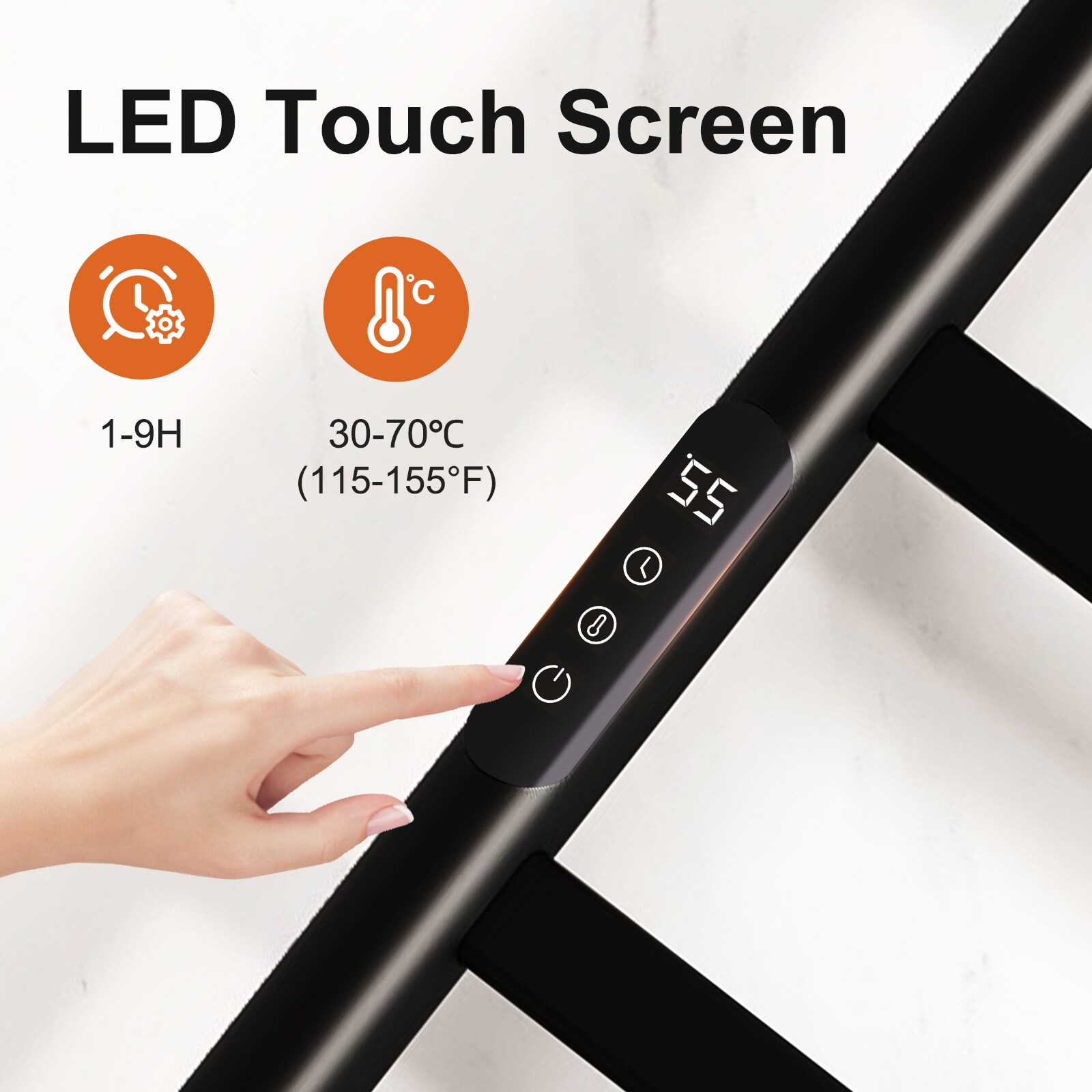 SIOYIE Towel Warmer Bathroom Wall Mounted 7 Bars Electric Towel Drying, 150W 800 × 500 MM Heated Towel Rack With Intelligent Touch Screen Timer And Temperature Control_voghion.com