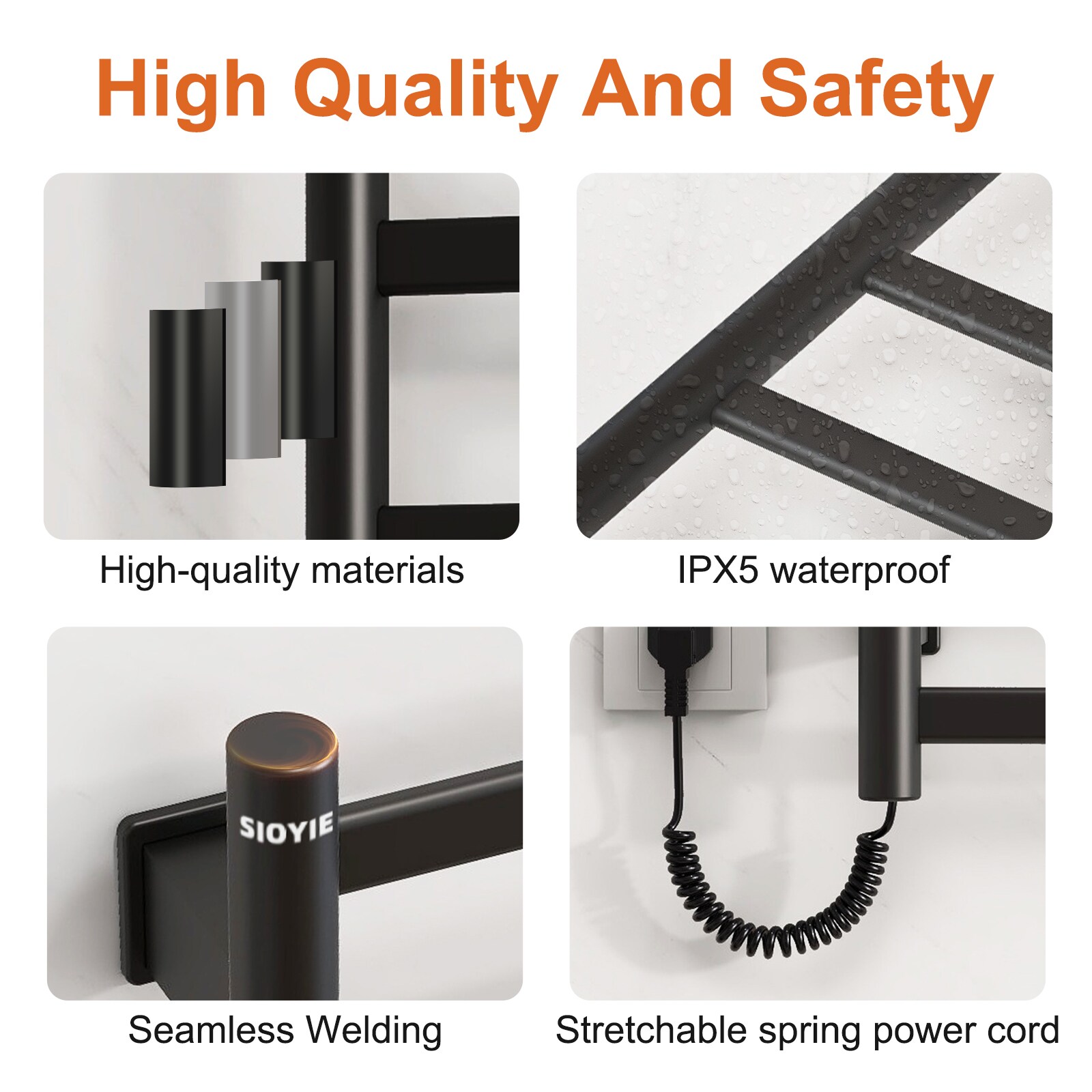 SIOYIE Towel Warmer Bathroom Wall Mounted 7 Bars Electric Towel Drying, 150W 800 × 500 MM Heated Towel Rack With Intelligent Touch Screen Timer And Temperature Control_voghion.com