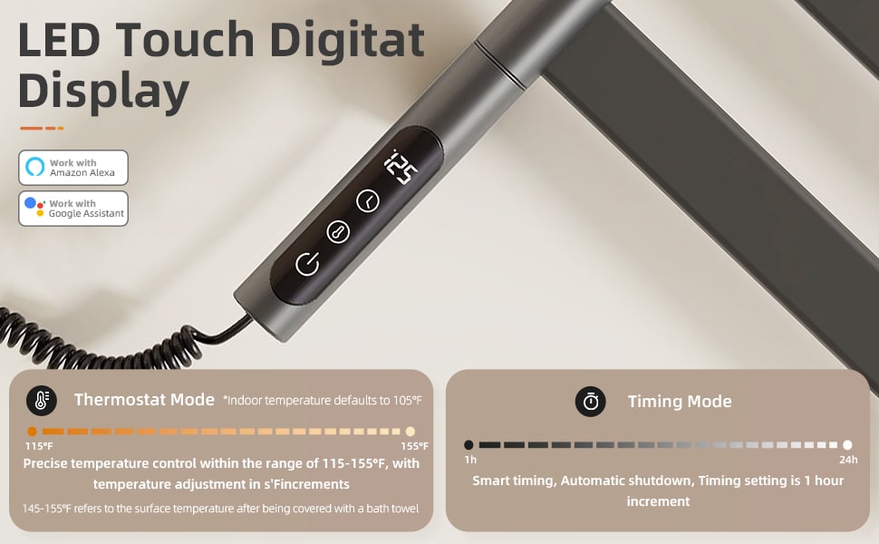 SIOYIE Smart Rotating Heated Towel Rack For Bathroom, Wall-Mounted Electric Towel Dryer With Swivel Bars, Smart Timer, Low Carbon Steel, IPX5, Plug-in/Hardwired, Towel Warmer With Wi-Fi App Control_voghion.com