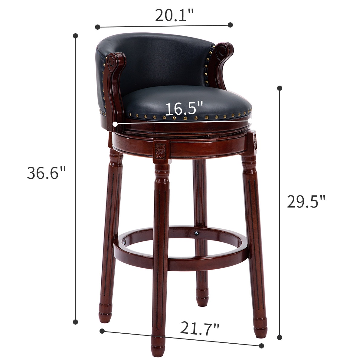 Seat height 29.5'' Cow top Leather Wooden Bar Stools, 360 Degree Swivel Bar Height Chair with Backs for Home Kitchen Counter