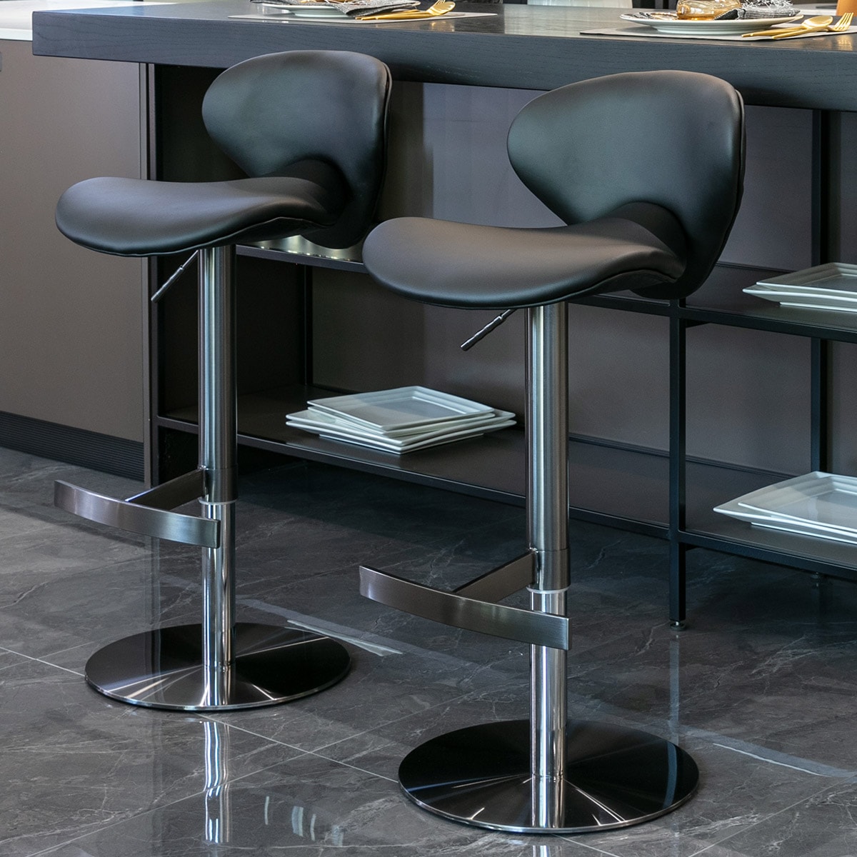 Black Titanium Stainless Steel Bar Stools Swivel Adjustable Height for Kitchen Counter and Dining Room