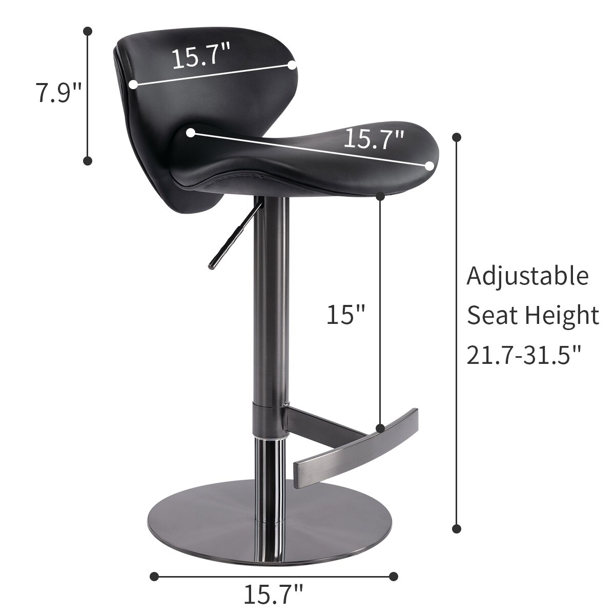 Black Titanium Stainless Steel Bar Stools Swivel Adjustable Height for Kitchen Counter and Dining Room