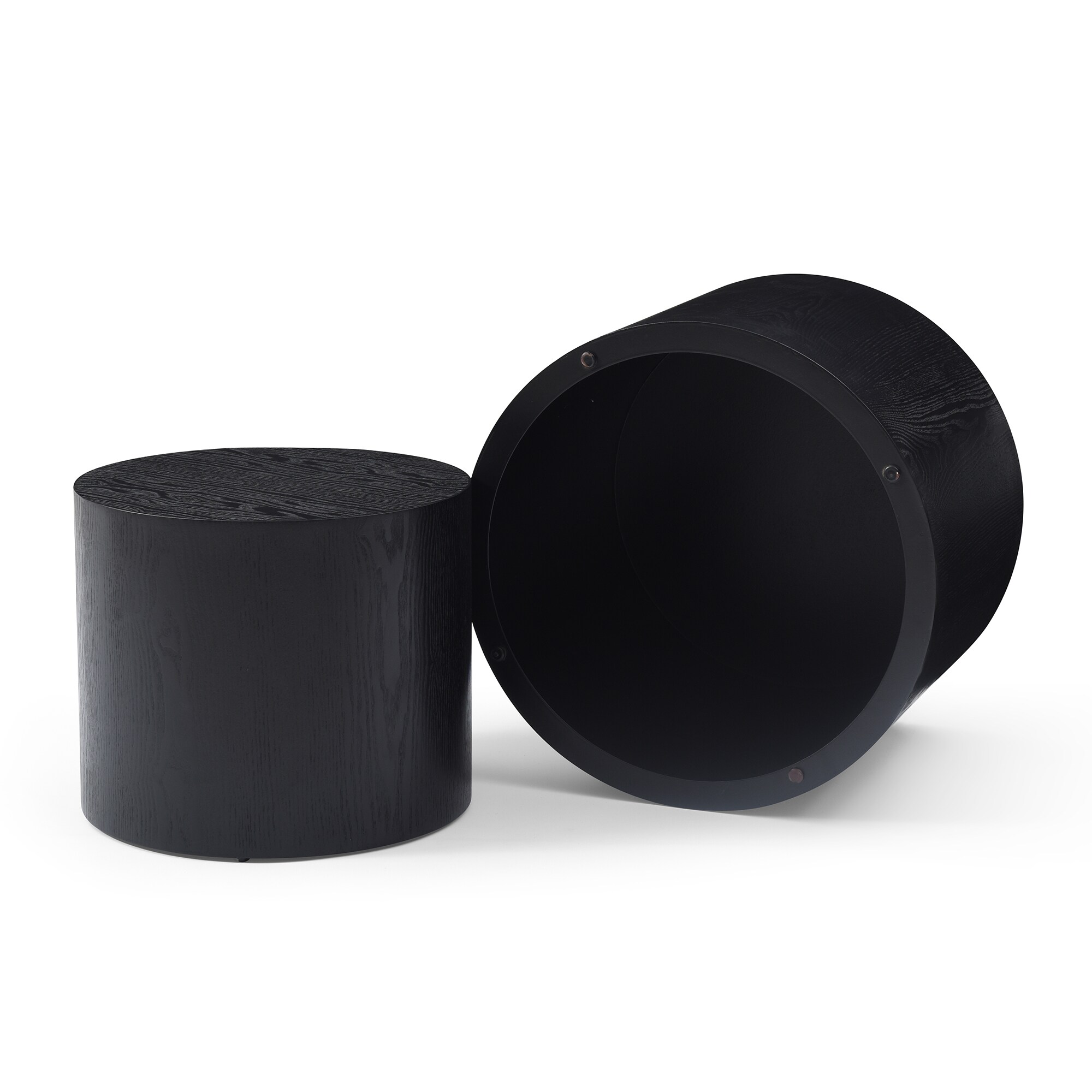 Round Coffee Table Set of 2, Nesting Coffee Tables for  MDF with  veneer .for living room,office,bedroom,Natural, 4Colors BLACK