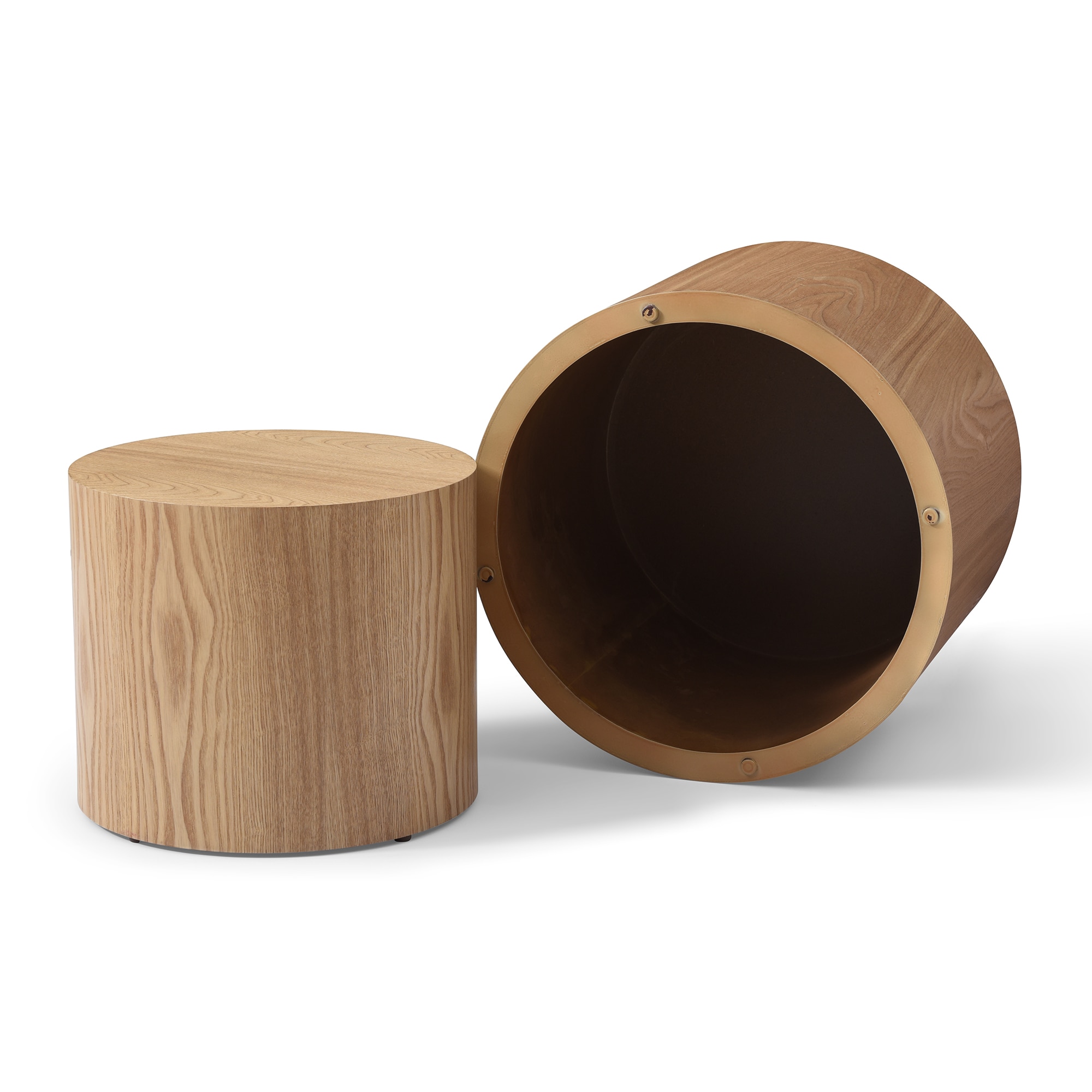 Round Coffee Table Set of 2, Nesting Coffee Tables for  MDF with  veneer .for living room,office,bedroom,Natural, 4Colors NATURAL