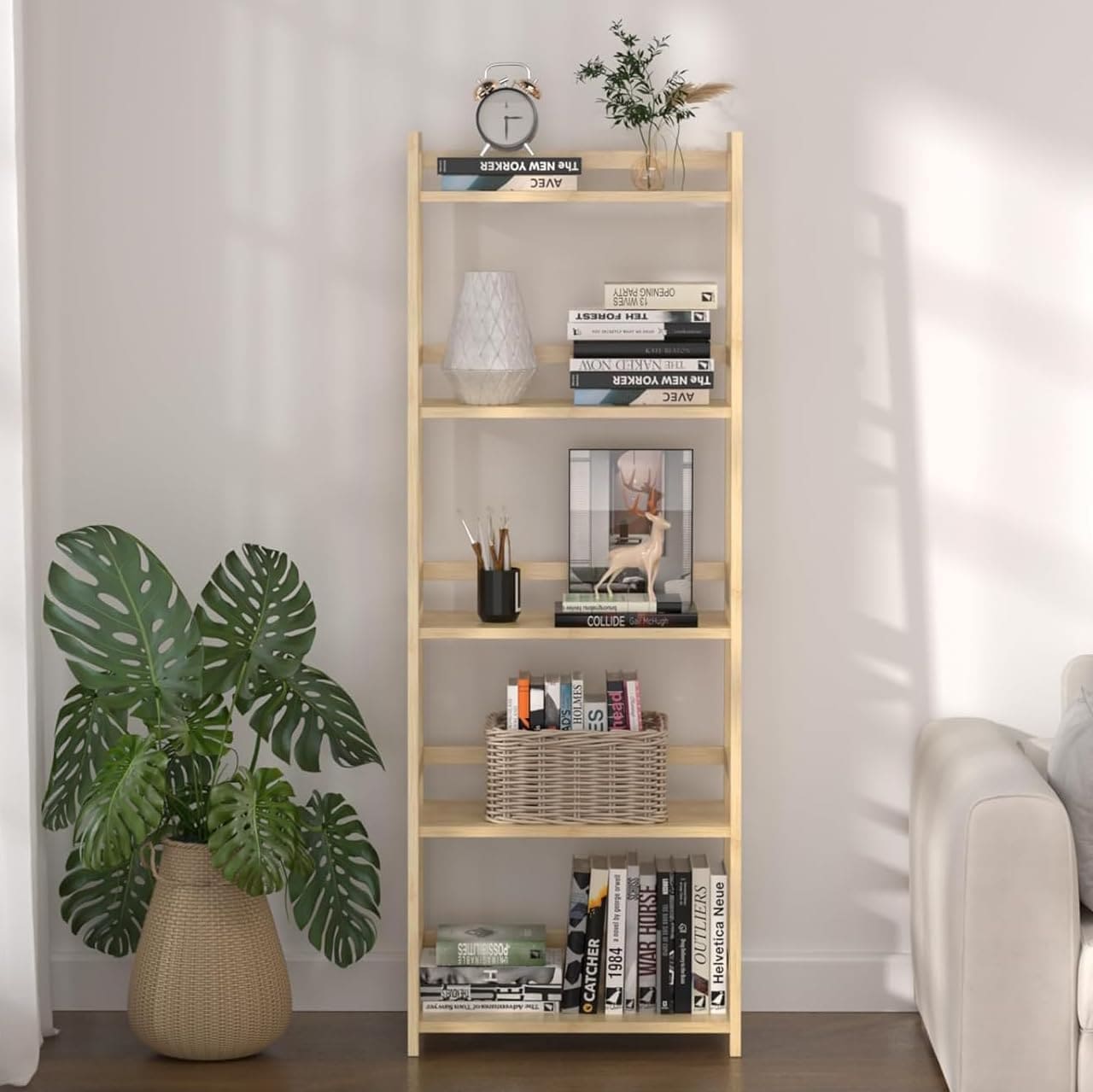 Bookshelf 5 Tiers, Bamboo Bookcase Book Shelf Storage Organizer Modern Display Shelving Unit Tall Book Shelf Corner Storage Rack for Home Office,Living Room,Kitchen,Bedroom,Bathroom, Office,Industrial Bookshelf 5 Tiers, Bamboo Bookcase Book Shelf Storage Organizer Modern Display Shelving Unit Tall Book Shelf Corner Storage Rack for Home Office,Living Room,Kitchen,Bedroom,Bathroom, Office,Industrial