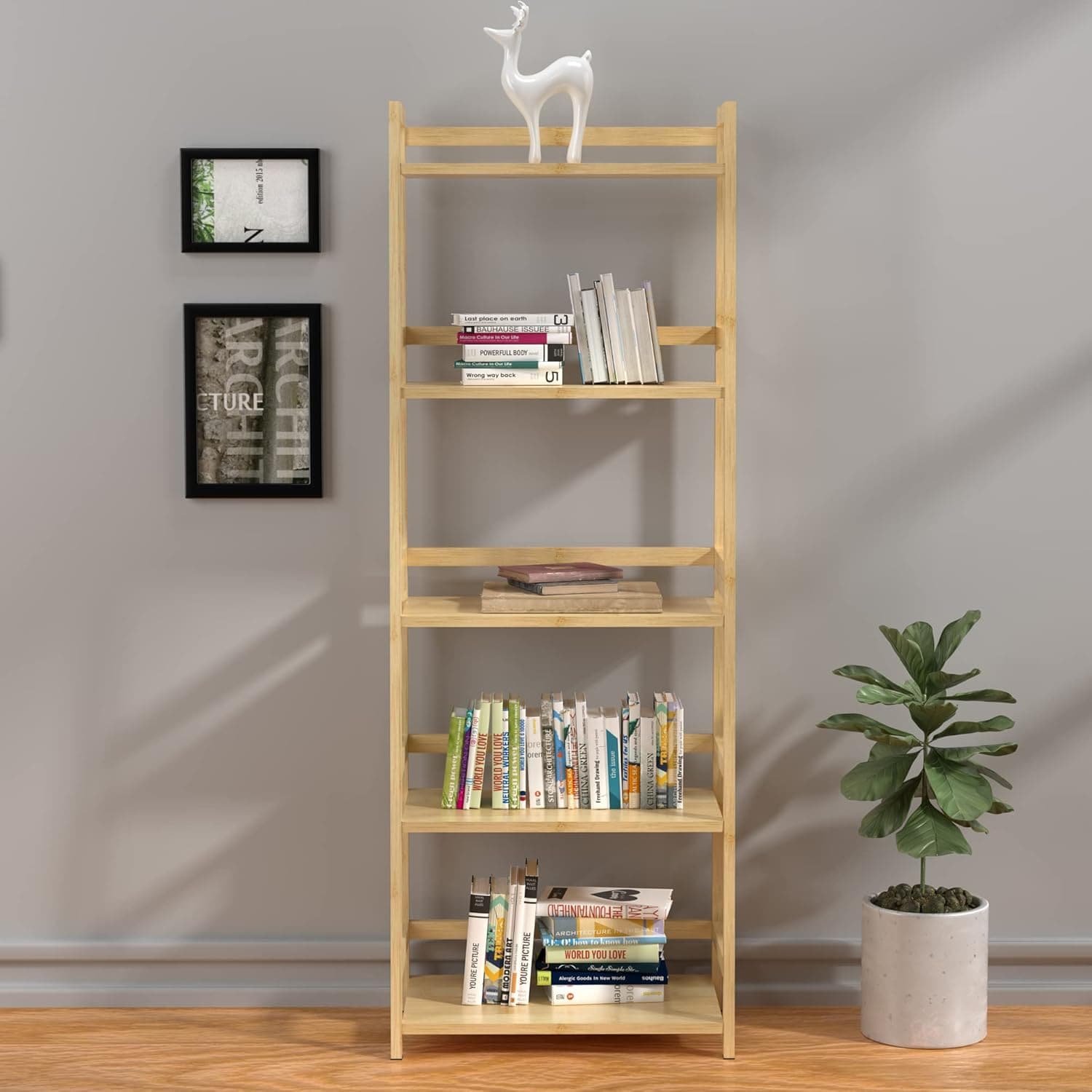 Bookshelf 5 Tiers, Bamboo Bookcase Book Shelf Storage Organizer Modern Display Shelving Unit Tall Book Shelf Corner Storage Rack for Home Office,Living Room,Kitchen,Bedroom,Bathroom, Office,Industrial Bookshelf 5 Tiers, Bamboo Bookcase Book Shelf Storage Organizer Modern Display Shelving Unit Tall Book Shelf Corner Storage Rack for Home Office,Living Room,Kitchen,Bedroom,Bathroom, Office,Industrial