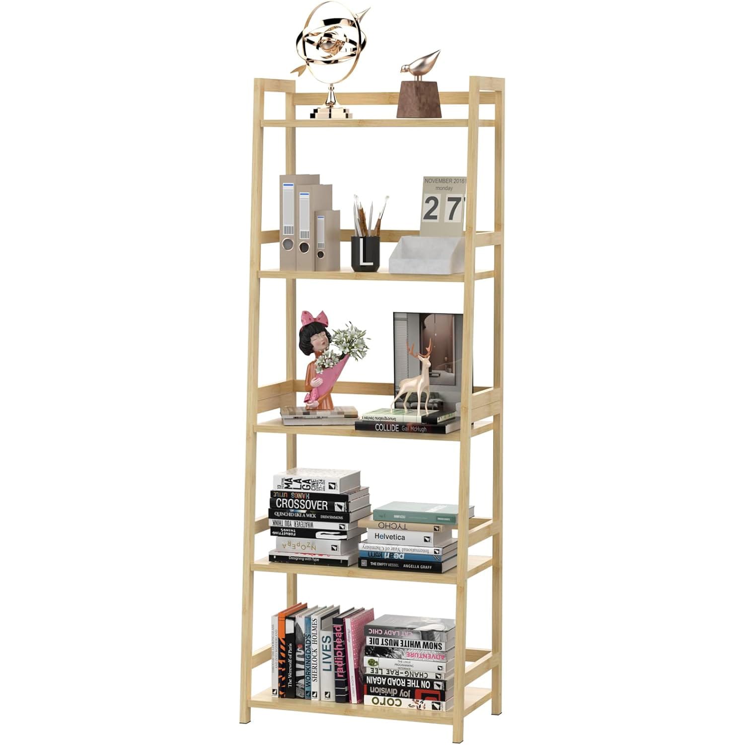 Bookshelf 5 Tiers, Bamboo Bookcase Book Shelf Storage Organizer Modern Display Shelving Unit Tall Book Shelf Corner Storage Rack for Home Office,Living Room,Kitchen,Bedroom,Bathroom, Office,Industrial Bookshelf 5 Tiers, Bamboo Bookcase Book Shelf Storage Organizer Modern Display Shelving Unit Tall Book Shelf Corner Storage Rack for Home Office,Living Room,Kitchen,Bedroom,Bathroom, Office,Industrial