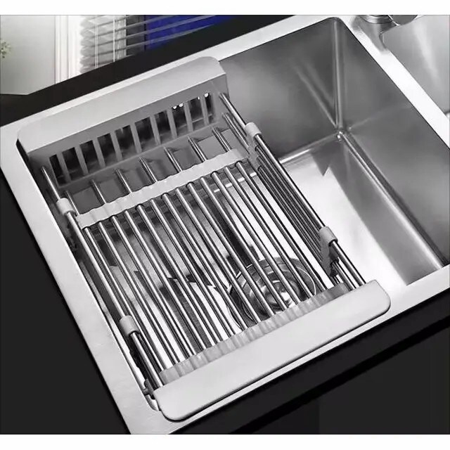 Adjustable Immersion Sink Dish Drying Rack With Stainless Steel Drain Basket - Portable And Retractable Space-Saving Fruit And Vegetable Solution_voghion.com
