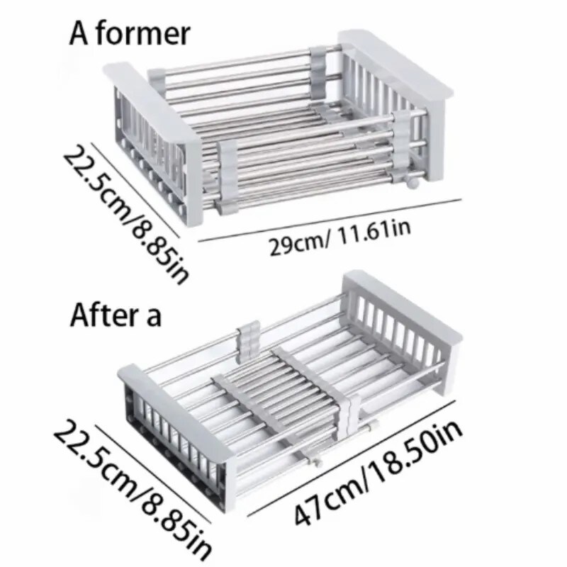 Adjustable Immersion Sink Dish Drying Rack With Stainless Steel Drain Basket - Portable And Retractable Space-Saving Fruit And Vegetable Solution_voghion.com